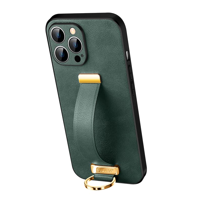 Premium Luxury Leather iPhone 12/Pro/Max Case with Ring Kickstand - Slim Non-Slip Shockproof Cover for Men & Women (Green) | Perfect for Business Professionals & Daily Protection Gift Idea