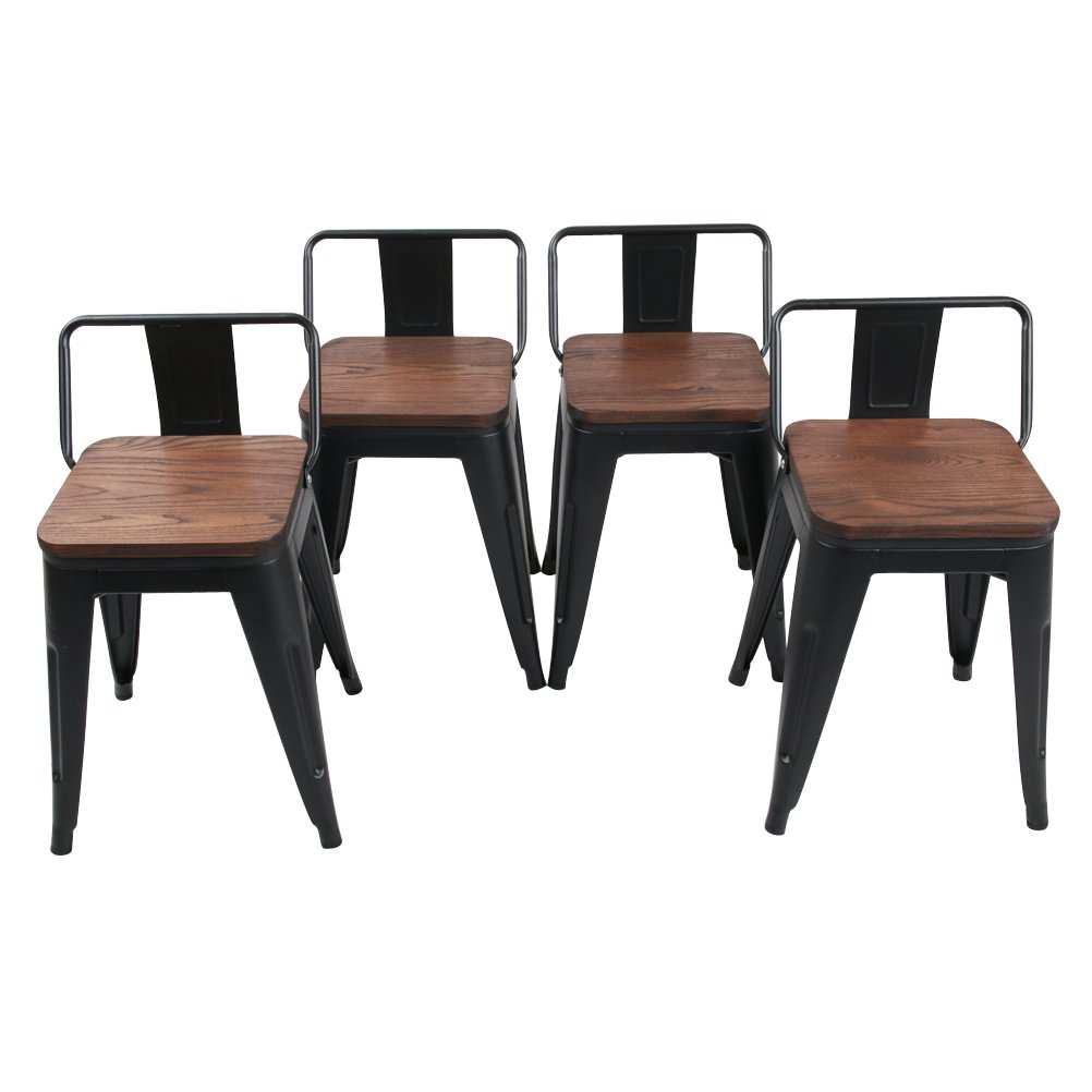 HAOBO Industrial Metal Bar Stools Set of 4 - 18