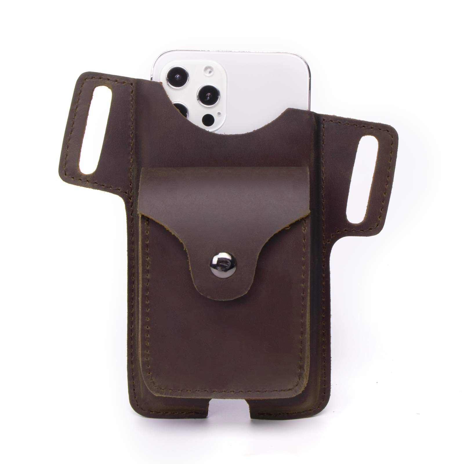 Gentlestache Leather Belt Phone Holster with Small Pocket - Premium Leather Cell Phone Case & Holder for Men & Women, Ideal for Outdoor, Work, and Everyday Use