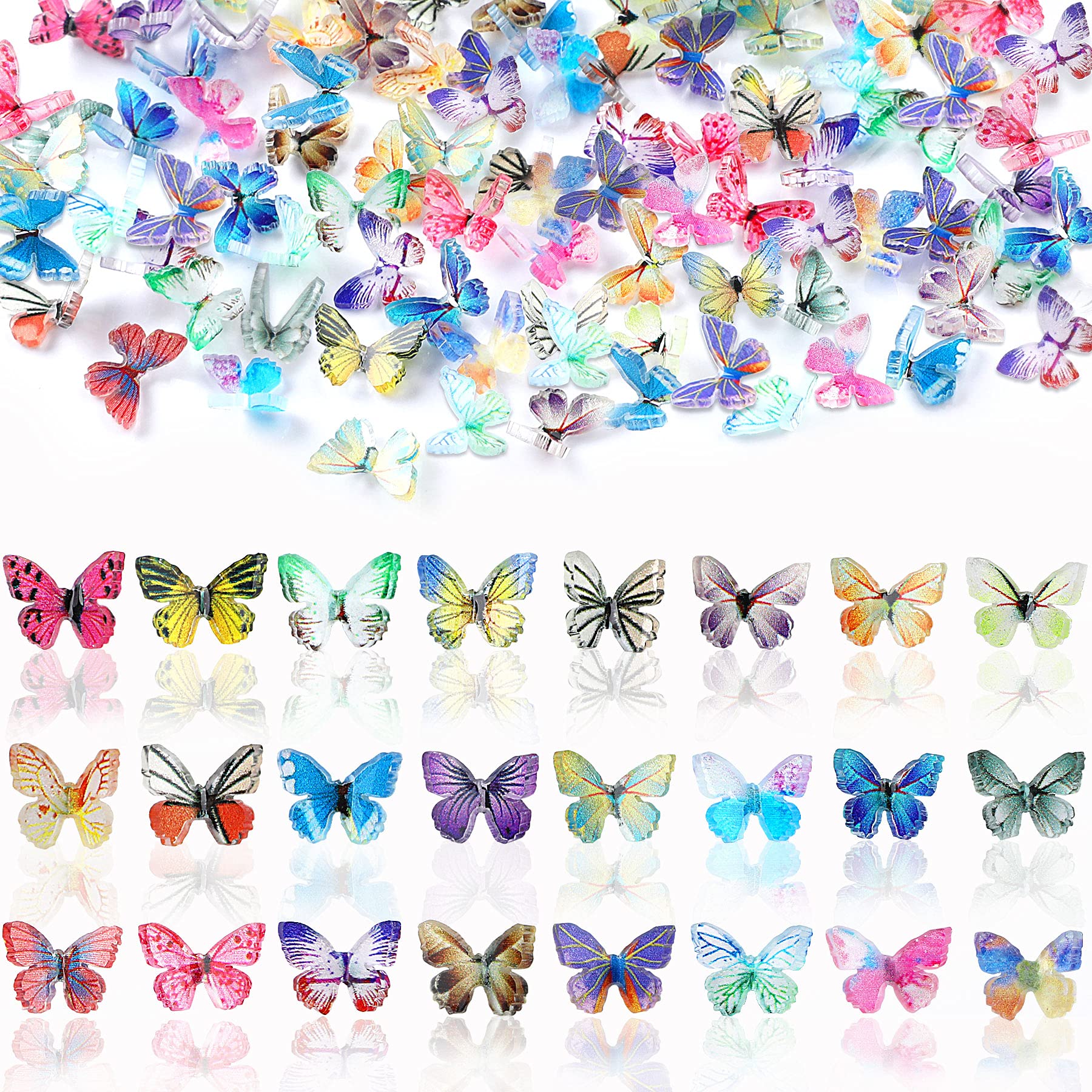 3D Acrylic Butterfly Nail Charms - 120 Pcs Summer Nail Art Decorations with Glitter for DIY Manicure, Spring Nail Design, Resin Crafts - Perfect for Nail Salons, Home DIY, Party Nail Art & Gift Giving