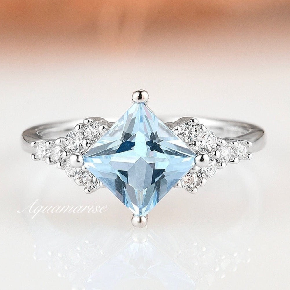 Ellie Aquamarine Ring - Sterling Silver Jewelry for Women, Elegant Birthstone Gift for March, Perfect for Engagement, Anniversary & Everyday Wear