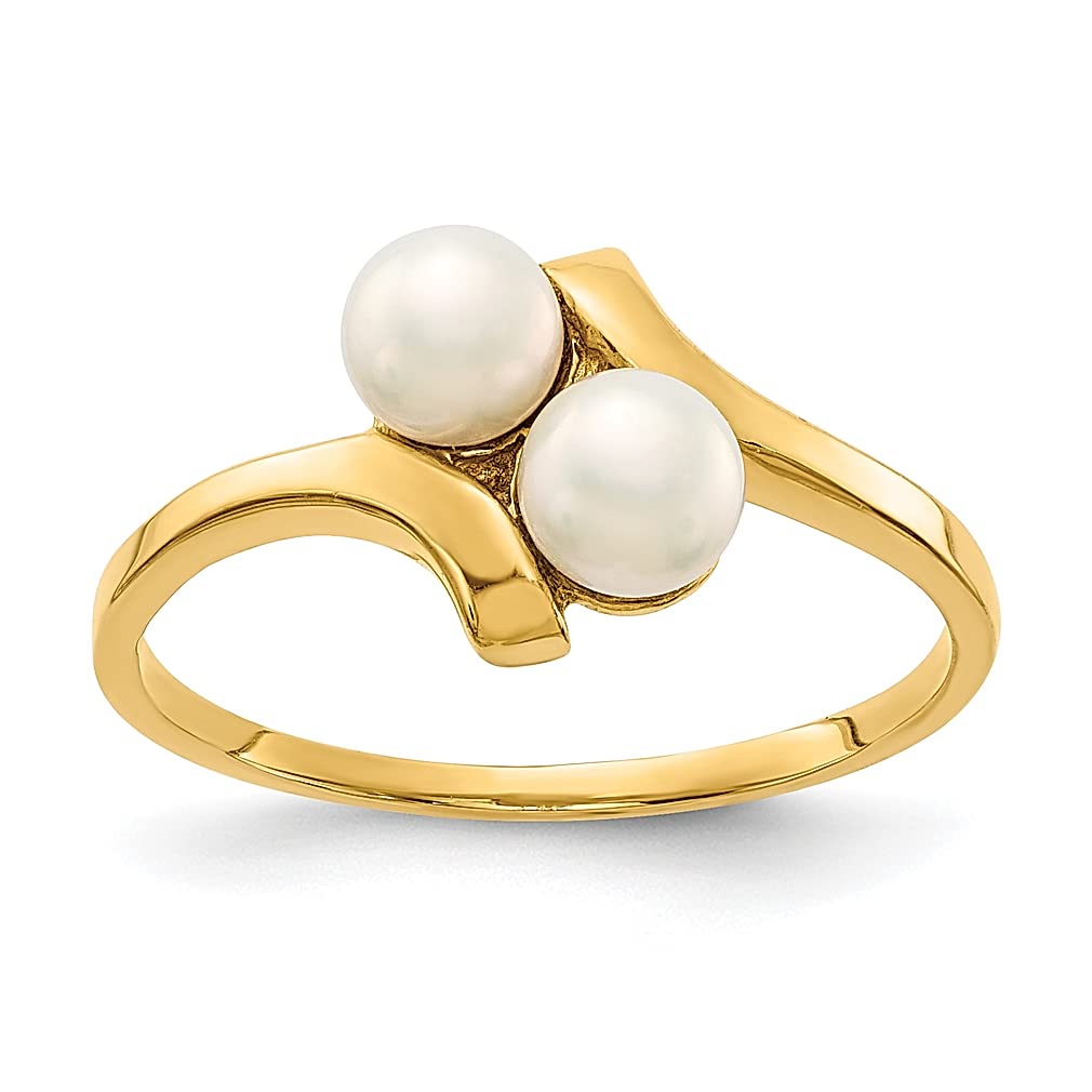 14K Yellow Gold 4mm White Button Freshwater Cultured Pearl Ring for Women - Elegant Fine Jewelry Gift for Her - Perfect for Weddings, Anniversaries & Special Occasions