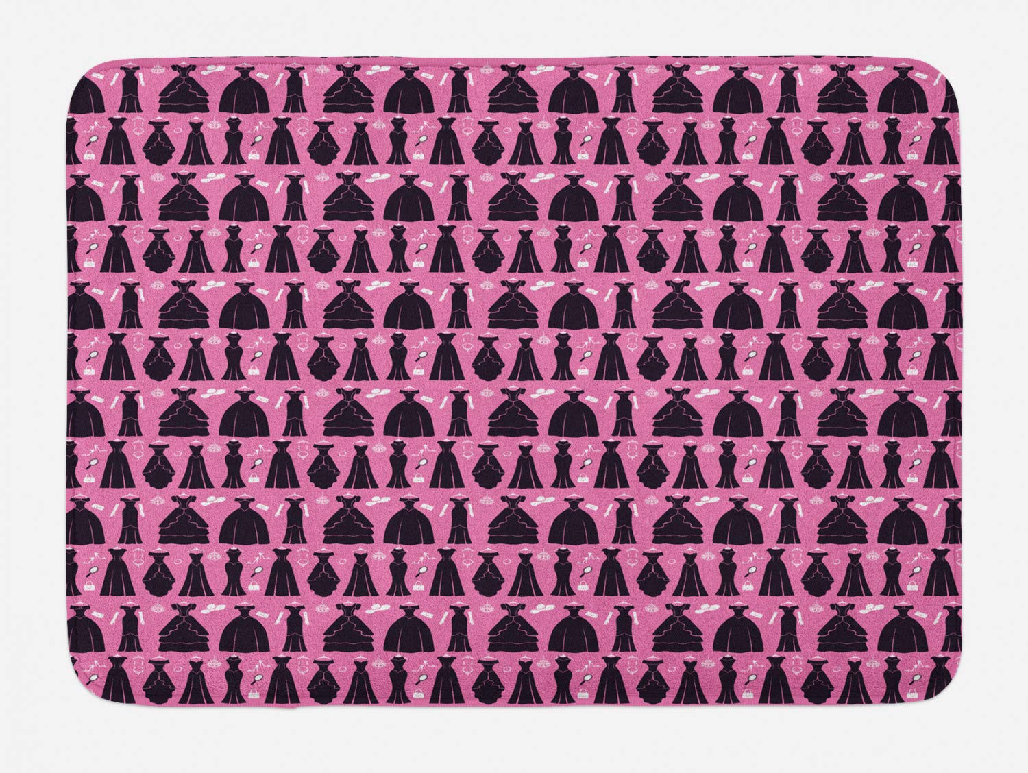 Ambesonne Plush Non-Slip Bath Mat - Elegant Ball Gowns & Cocktail Dresses Print, 30