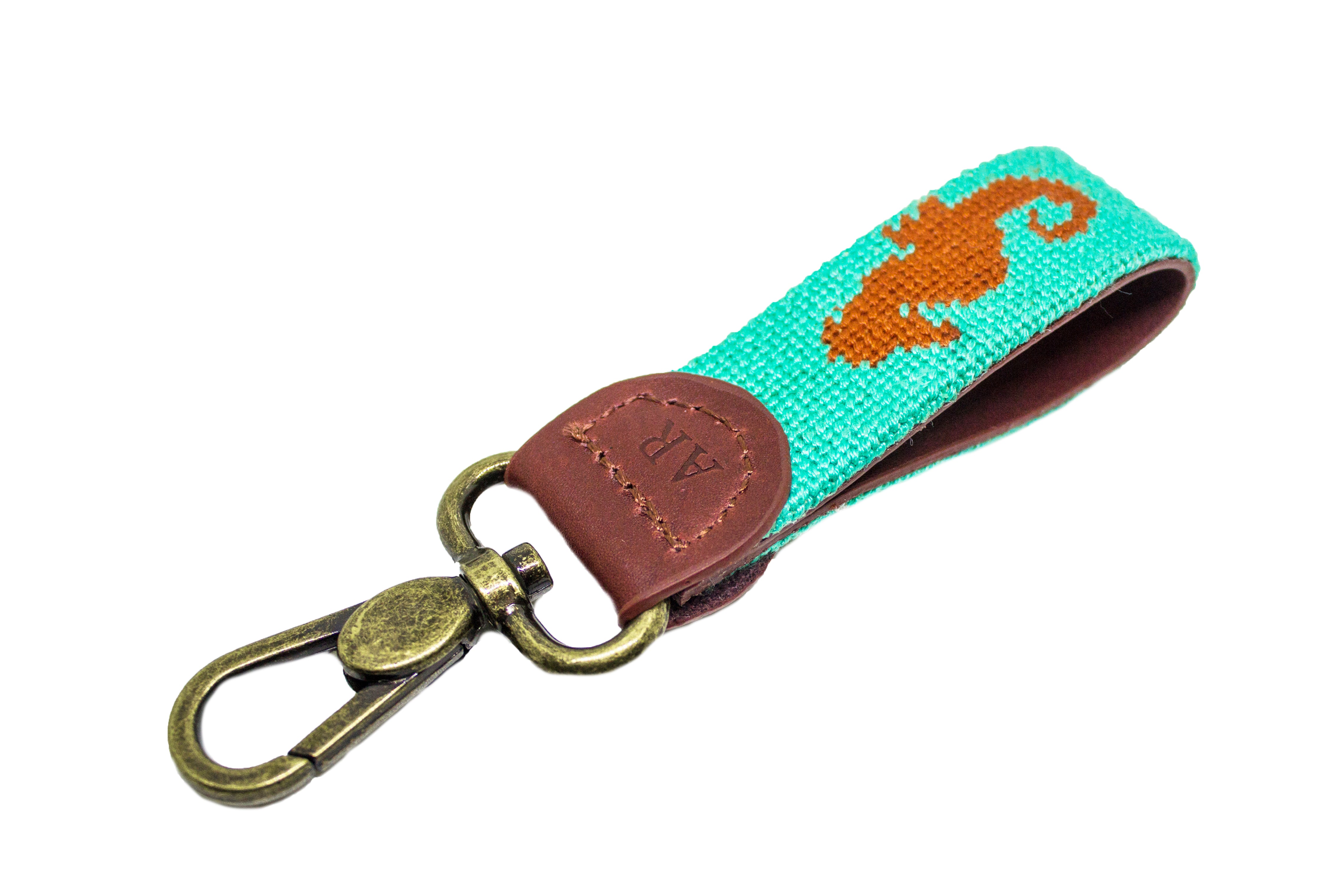 SEAHORSE Needlepoint Keychain - Elegant Handmade Key Fob for Women & Men - Perfect for Car Keys, House Keys & Gift Giving