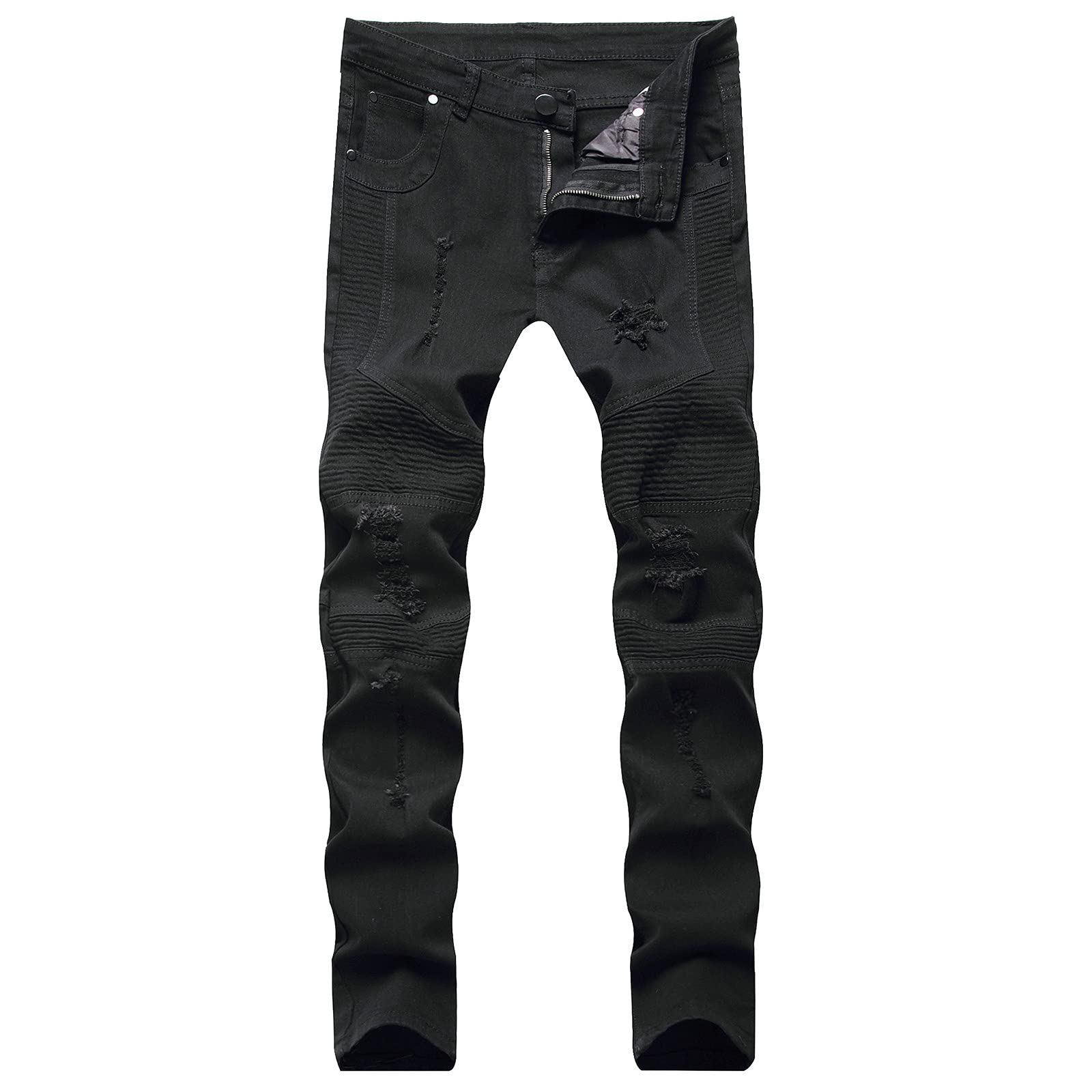 Men's Slim Fit Ripped Stretch Denim Jeans - Red Distressed Motorcycle Skinny Jeans for Hip-Hop Style | Summer Casual Wear, Night Out & Urban Street Fashion