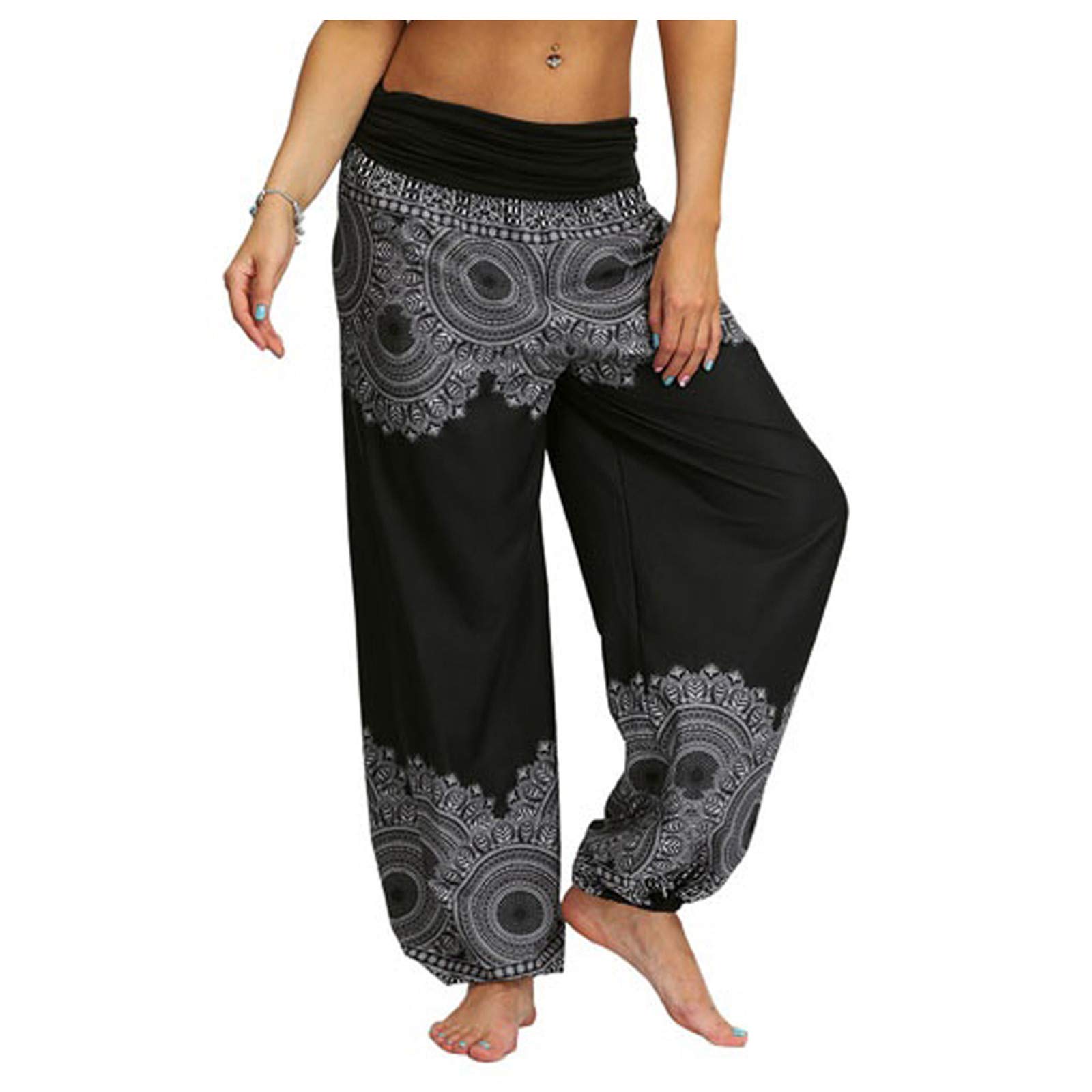 BLVB Retro Printed Loose Crotch Jumpsuits for Men & Women - Comfortable Yoga Pants for Workout, Lounge & Casual Wear