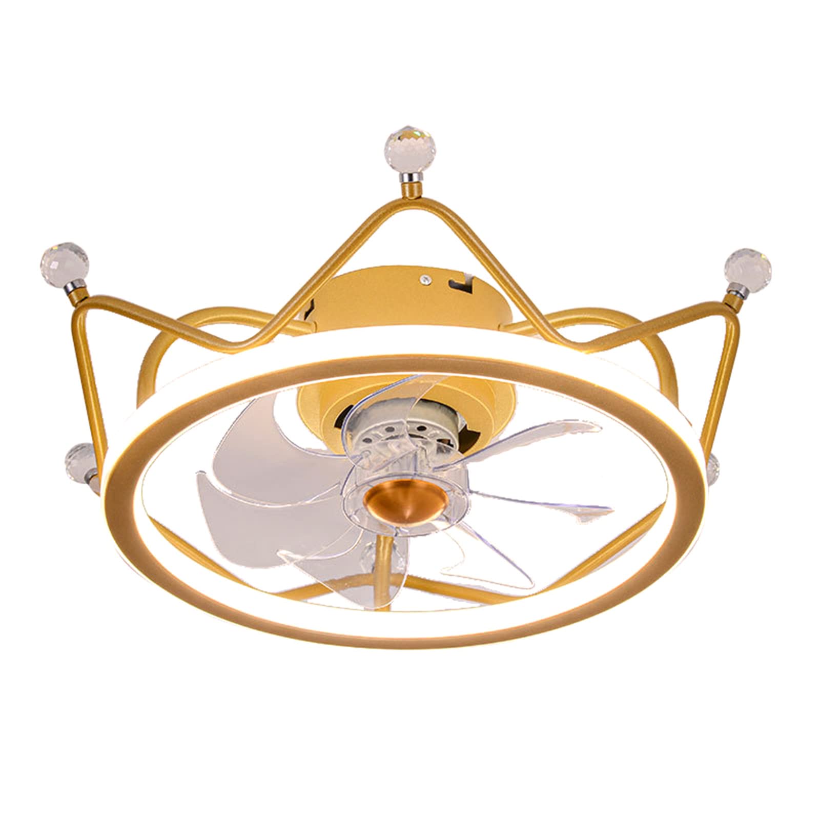 Modern Ceiling Fan with LED Light & Remote Control - Dimmable Cage Light Fixture, Crystal Crown Pendant Fan for Bedroom, Kitchen, Nursery - Gold Finish | Perfect for Home Cooling & Stylish Lighting