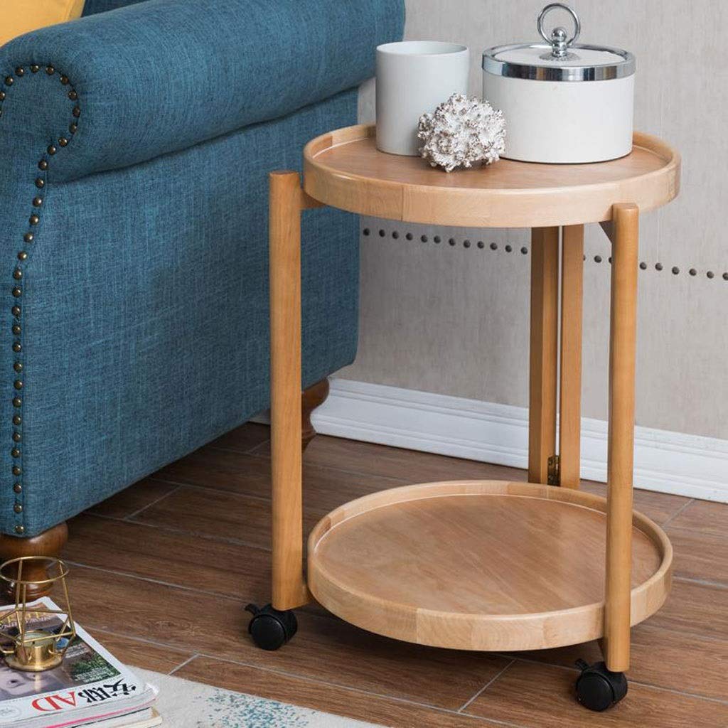 Solid Wood Round End Table with Wheels - Modern Movable Side Table, Nightstand, Coffee Table & Sofa Corner Table for Living Room, Bedroom & Office Use