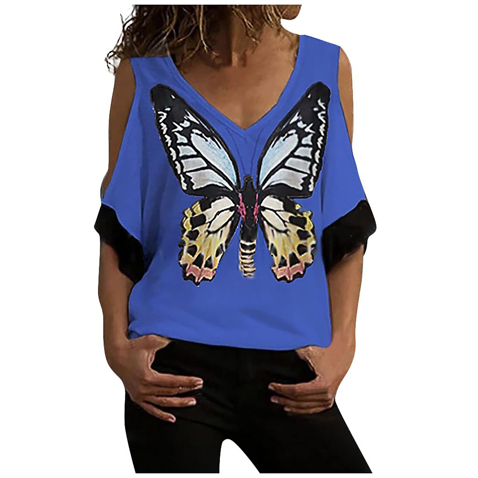 Oversized Butterfly Print V-Neck T-Shirts for Women - Plus Size Summer Tops & Tank Tops | Casual Wear, Beach Outfits, and Everyday Comfort