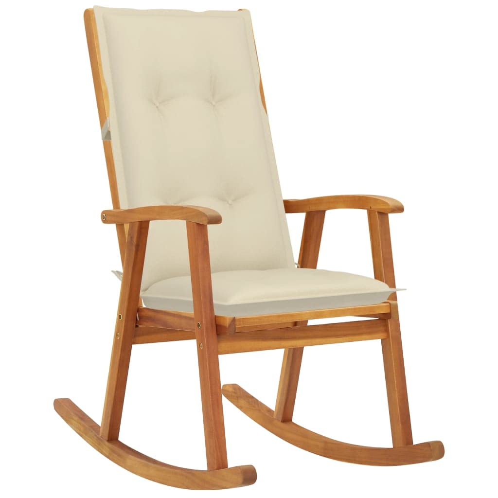 Acacia Wood Rocking Chair with Cushions - Outdoor & Indoor Patio Rocker, Oil-Finished Solid Wood Porch Chair for Garden, Deck, Living Room (Cream) | Perfect for Relaxing on Porch, Sunroom or Nursery