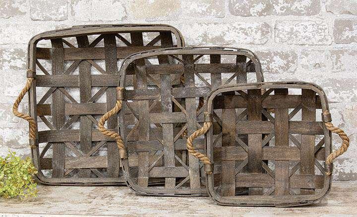 3-Pack Natural Square Tobacco Baskets with Jute Handles - Rustic Storage for Home, Office, or Farmhouse Decor - Perfect for Organizing, Gift Wrapping, and Display