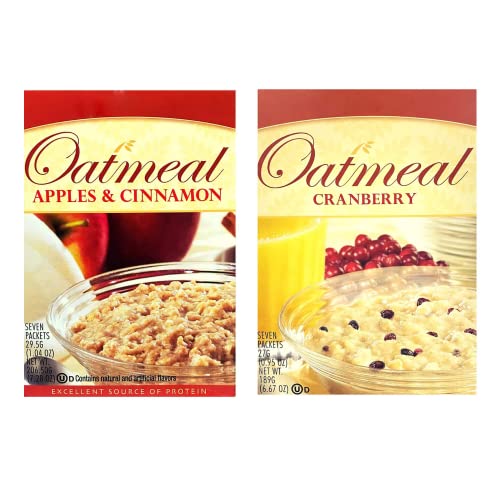 HealthyWise High Protein Oatmeal - Apples & Cinnamon and Cranberry Flavors, 15g Protein per Serving, Low Calorie & High Fiber, Low Sugar & Fat, Ideal Protein Compatible, 7 Servings per Box (2 Pack) - Perfect for Breakfast, Post-Workout, or Healthy Snacking