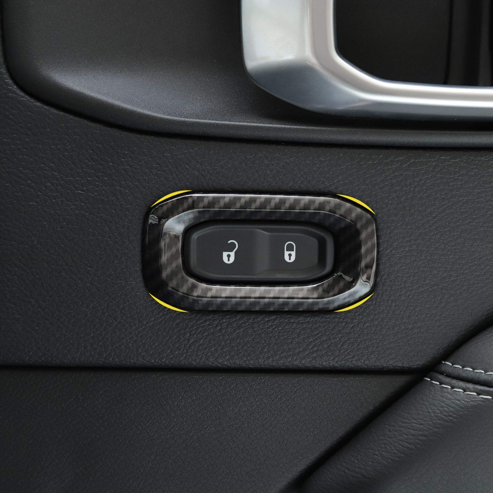 JeCar Carbon Fiber Door Lock Switch Trim Cover for 2018-2022 Jeep Wrangler JL JLU (Sport, Sahara, Rubicon) & 2020-2022 Jeep Gladiator JT - Interior Accessories Upgrade for Enhanced Style & Protection