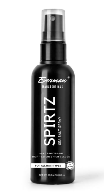 Everman Spirtz Sea Salt Spray for Men - Natural Volumizing & Heat Protectant Hair Styling Spray | Alcohol-Free Texturizer with Strong Hold | 200ml for Thick, Wavy & Curly Hair | Beach Waves & Everyday Styling for Men