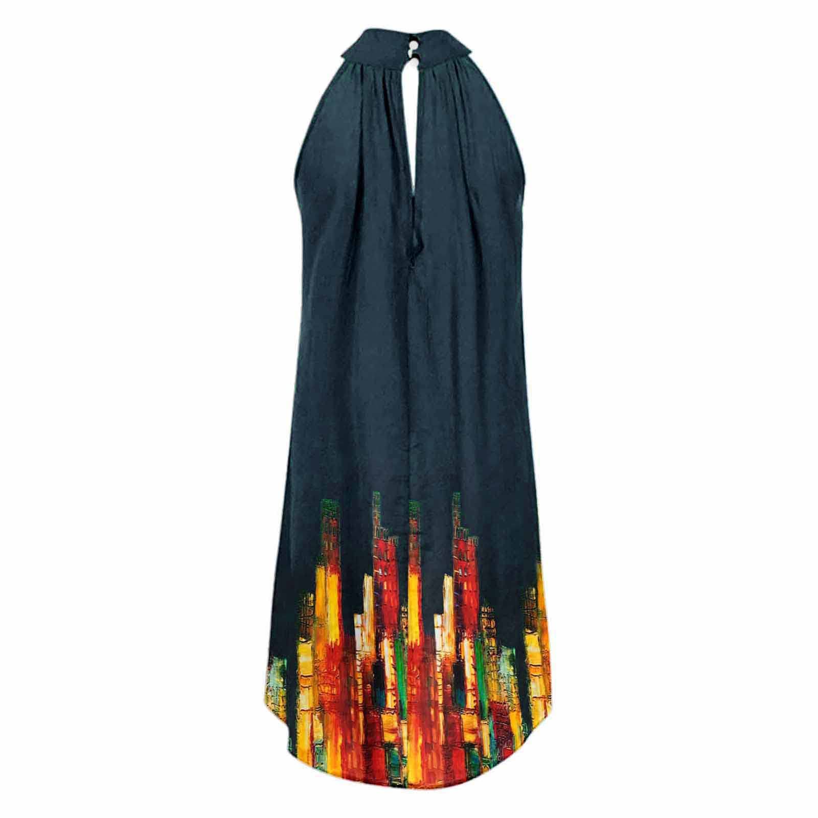 Women's Casual Summer Halter Neck Sundress - Flowy Sleeveless Knee-Length Beach Dress with Irregular Hem - Perfect for Vacations, Pool Parties & Tropical Getaways