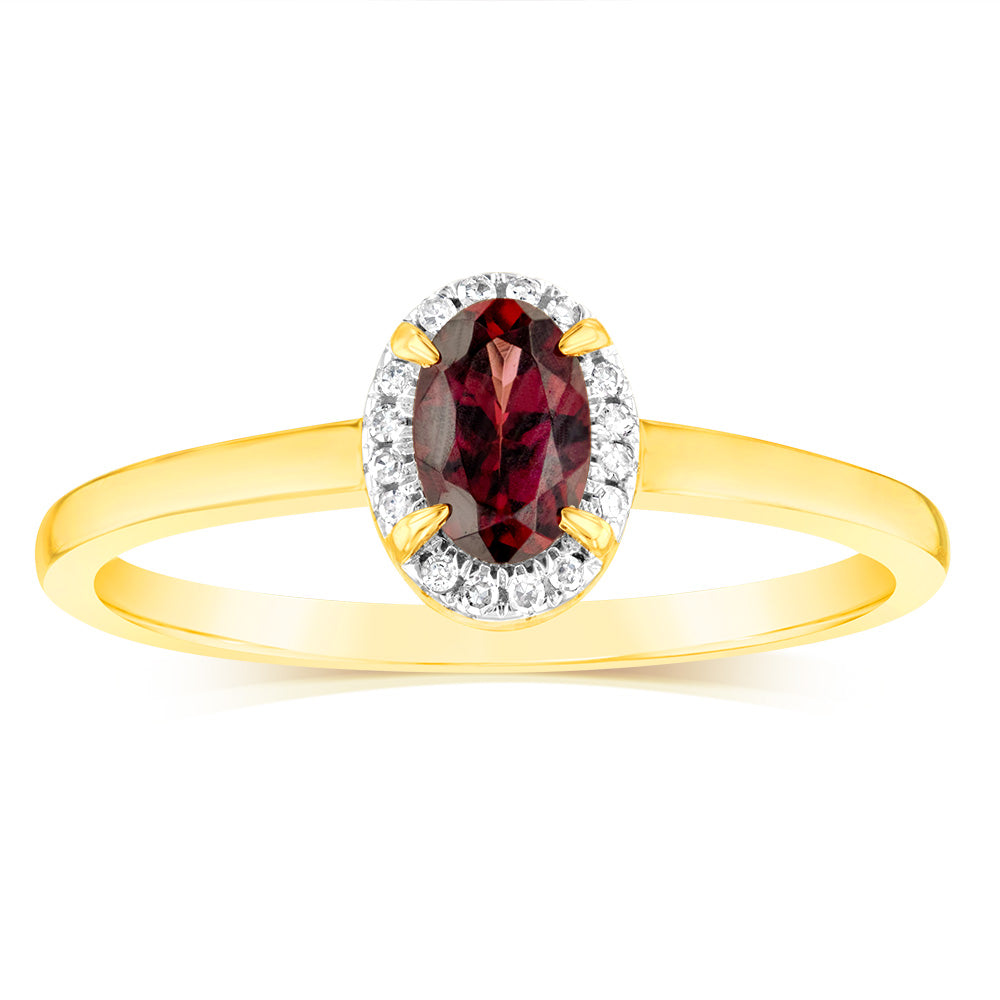 0.56 Carat Red Garnet and Diamond Ring in 9ct Yellow Gold - Elegant Jewelry for Women, Perfect for Engagement, Anniversary & Special Occasions