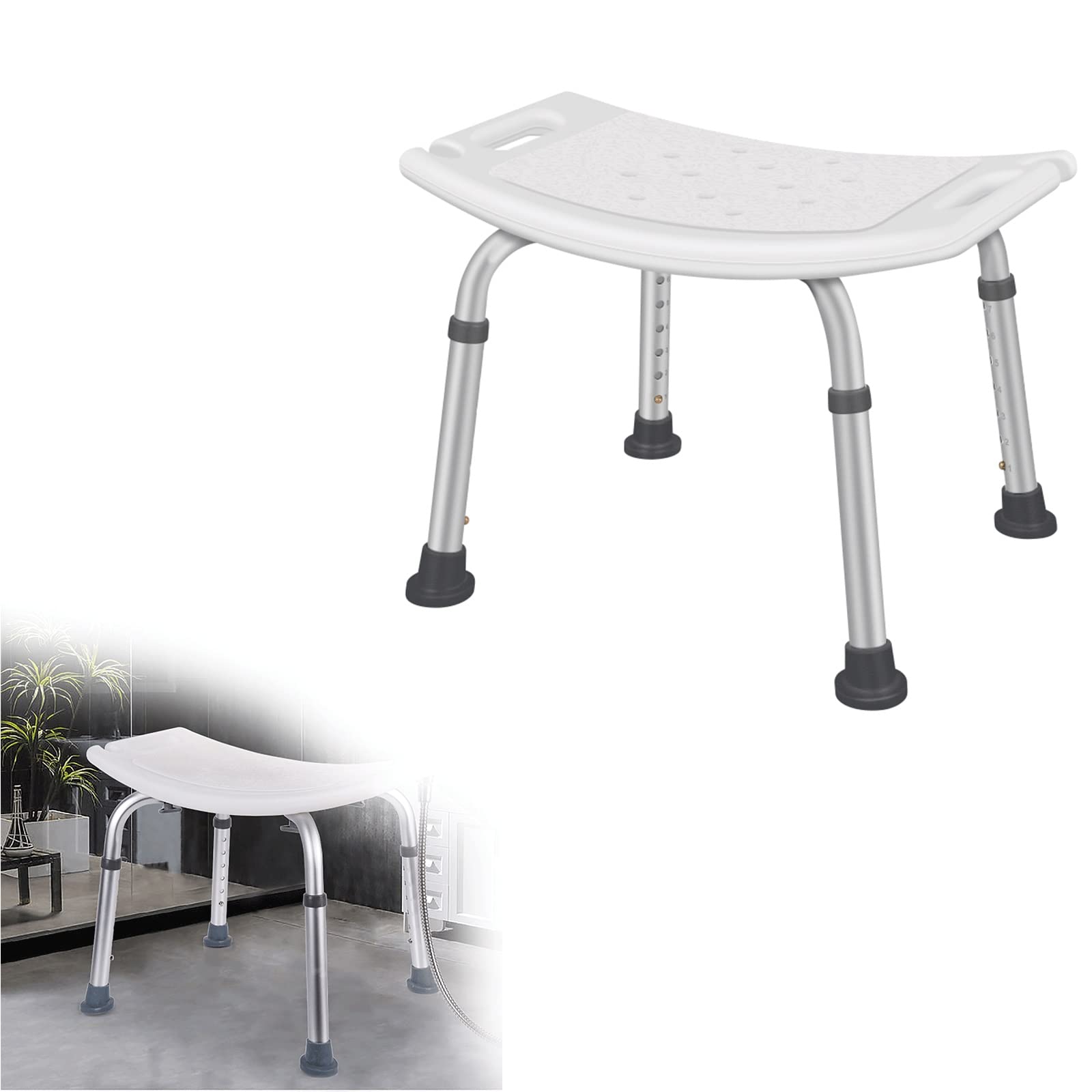 Adjustable Height Non-Slip Bath Chair for Elderly & Disabled - Aluminum Frame Shower Stool with Anti-Slip Feet - Perfect for Safe Bathing, Showering & Mobility Assistance