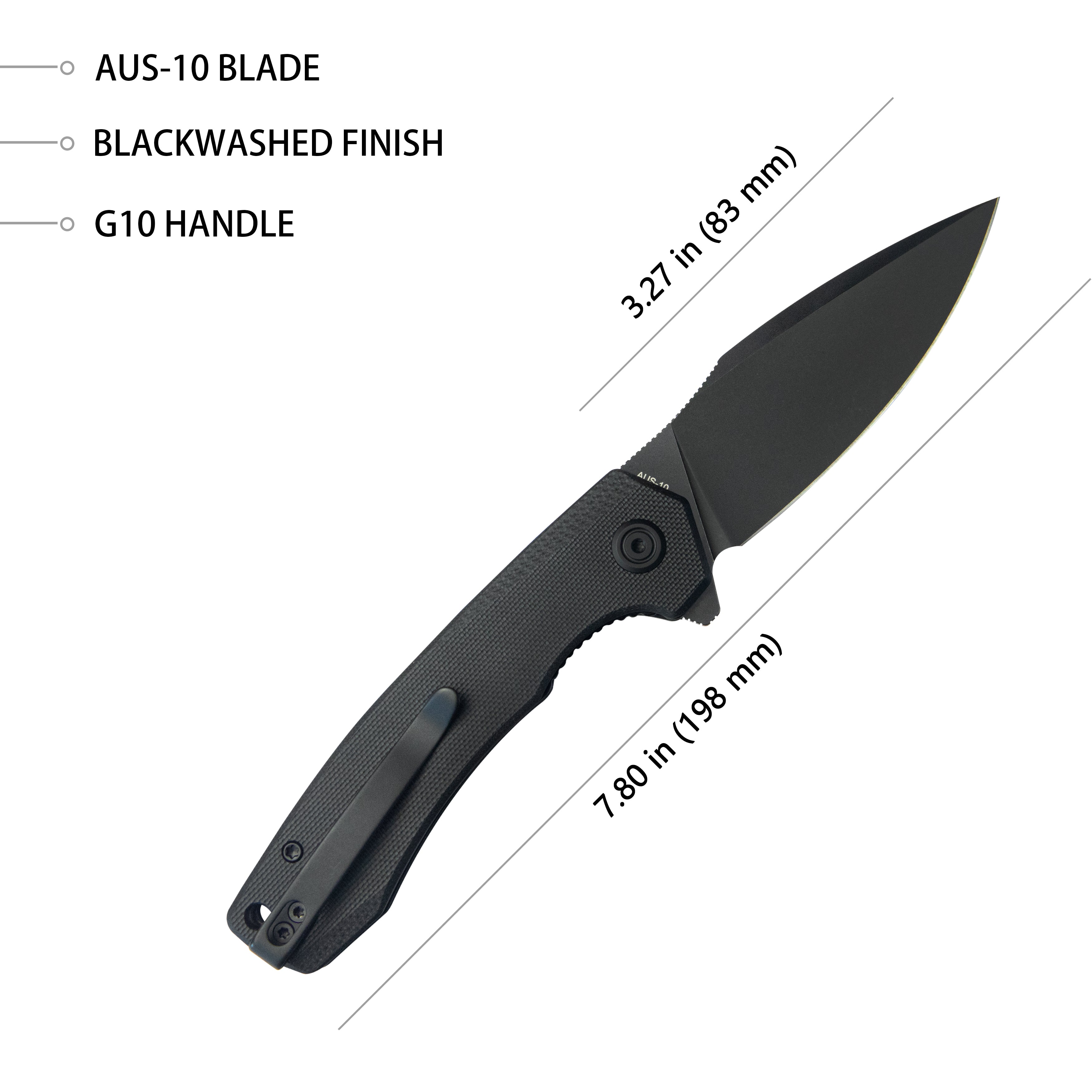 Premium Calyce Liner Lock Flipper Folding Pocket Knife - Black G10 Handle, 3.27