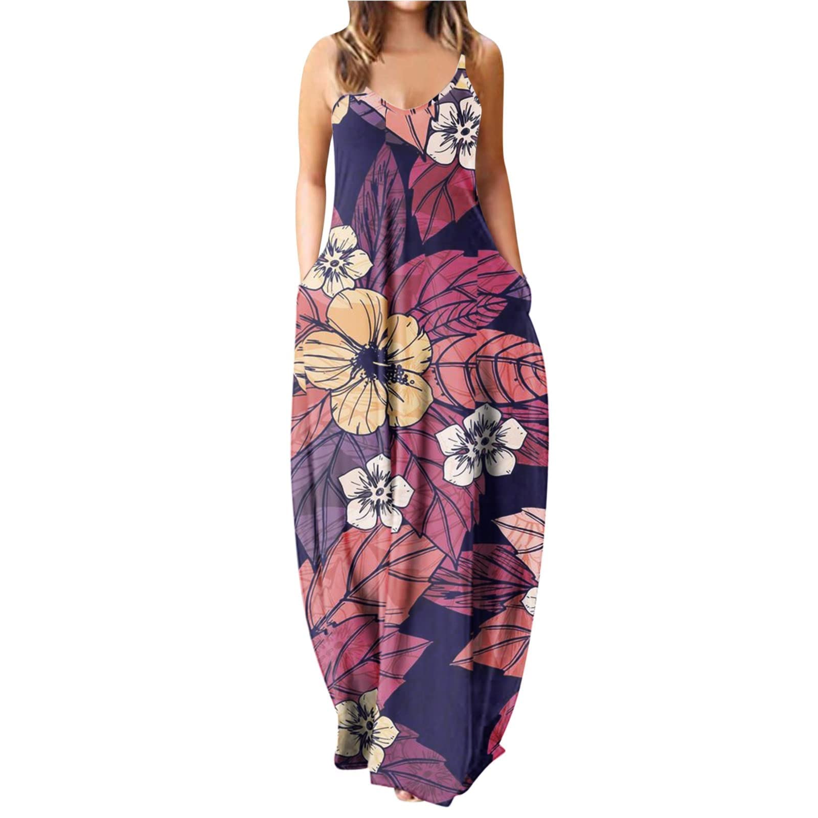 KUIOLYPOER Women's Sexy Summer Maxi Dress - Casual Sleeveless Boho Beach Dress with Loose Elastic & Floral Print | Perfect for Vacations, Parties & Outdoor Events