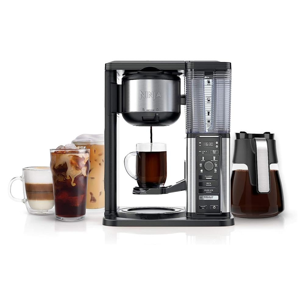 Ninja Specialty Fold-Away Frother (CM401) Coffee Maker - Single Serve to 10 Cup (50 oz) Capacity with Glass Carafe (Renewed) - Perfect for Home, Office & Small Gatherings