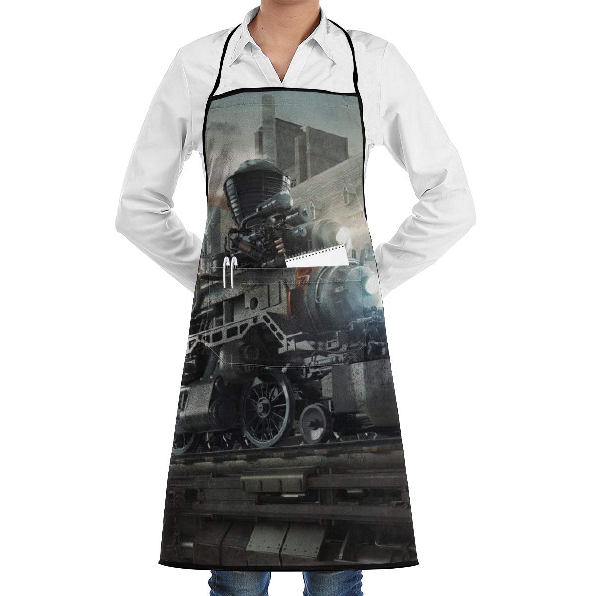 Steampunk Style Black Kitchen Apron with Pocket for Waiter, Server, Cooking, Crafting, Restaurant Use - Perfect for Men and Women in Home or Professional Kitchens