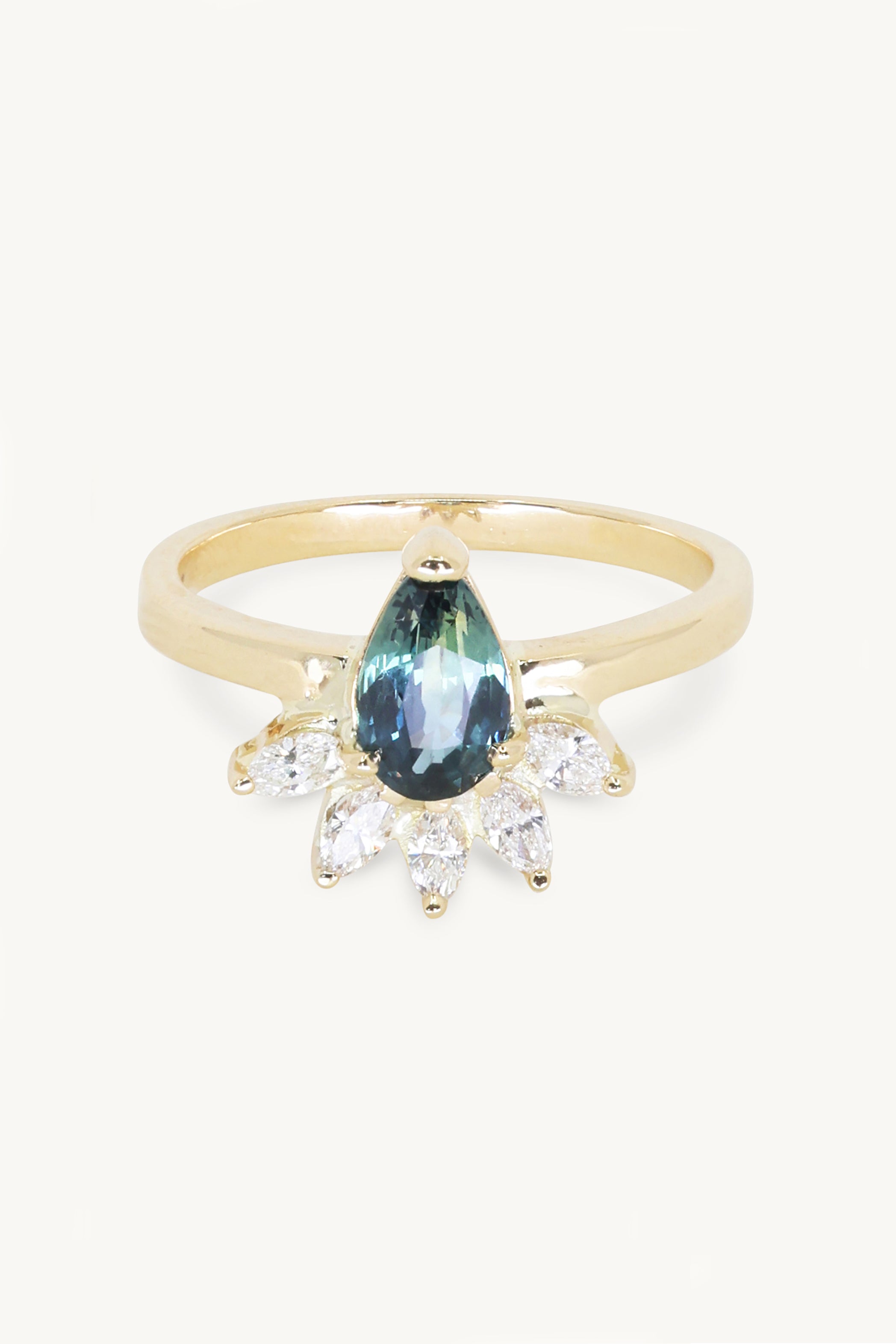 14K Yellow Gold Ethereal Sapphire & Marquise Diamond Wedding Band Ring for Women - Perfect for Engagement, Anniversary & Bridal Jewelry Gifts