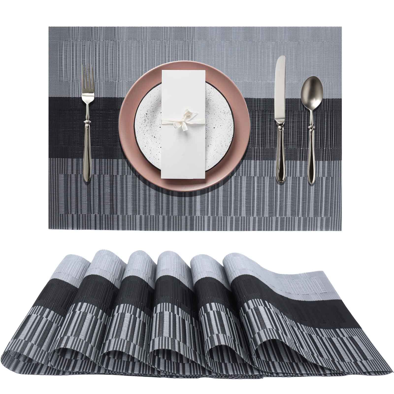 WaoDoing PVC Heat Resistant Placemats for Dining Table - Non-Slip Kitchen Table Mats, Easy to Clean & Durable - Perfect for Everyday Meals, Dinner Parties & Home Decor