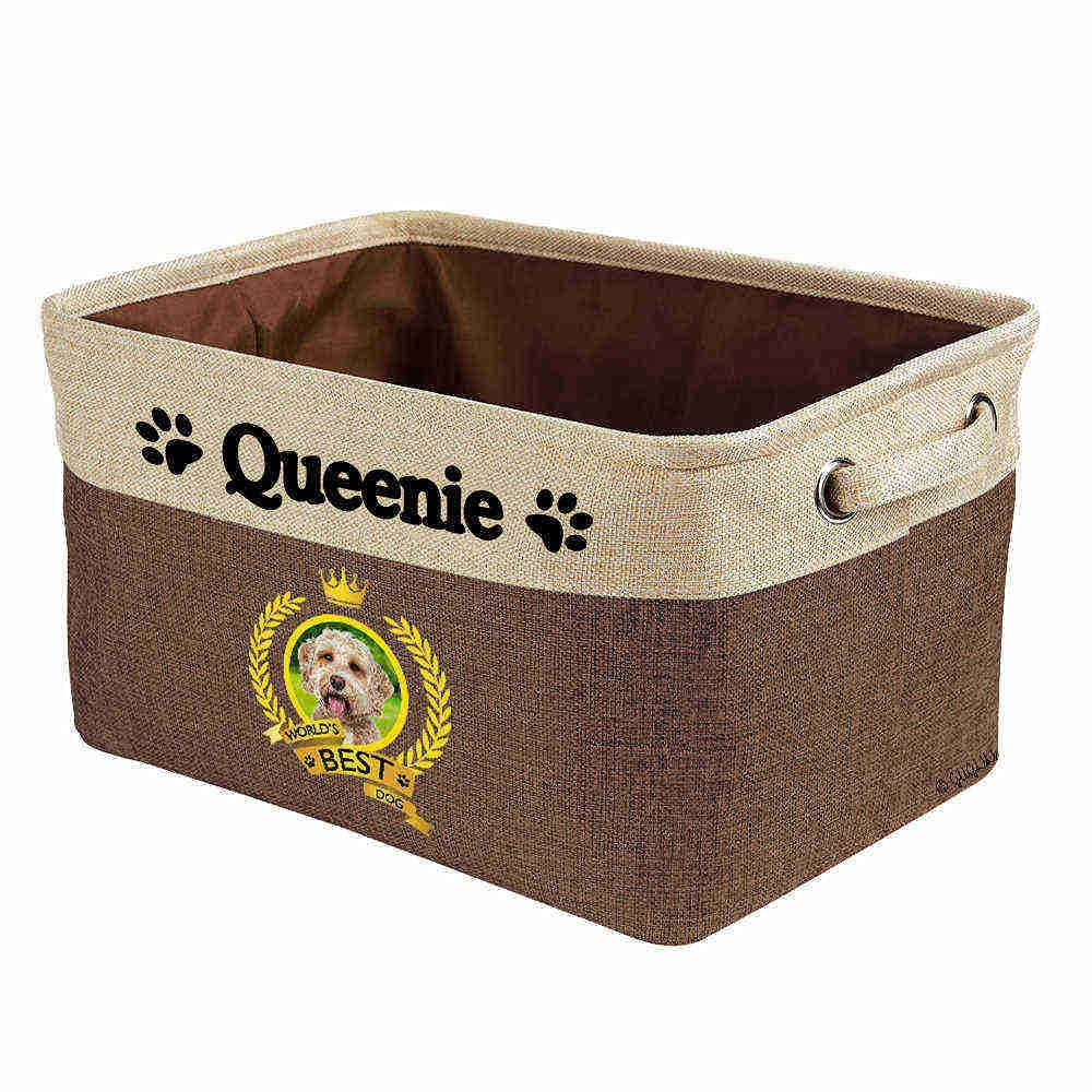 Custom Collapsible Dog Toy Storage Basket with Handles - Foldable Pet Toy Organizer Bin for Golden Labradoodle Dogs & Cats - Perfect for Bedroom, Closet & Home Organization (Brown) - Great for Pet Toy Storage, Travel & Small Space Organization