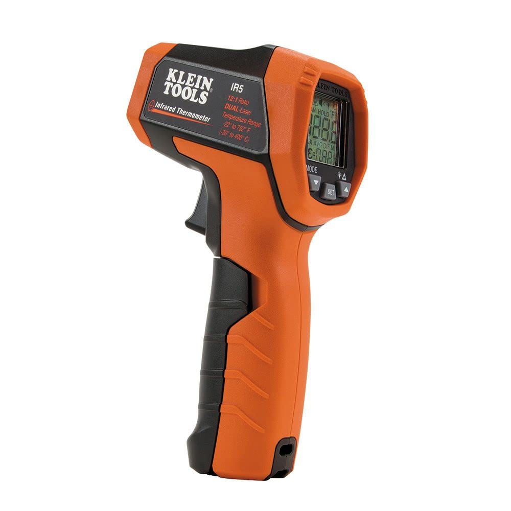 Klein Tools IR5 Dual Laser 12:1 Infrared Thermometer - Non-Contact Temperature Gun for HVAC, Electrical, Automotive & Industrial Use - Perfect for Home, Kitchen, and Food Safety Checks