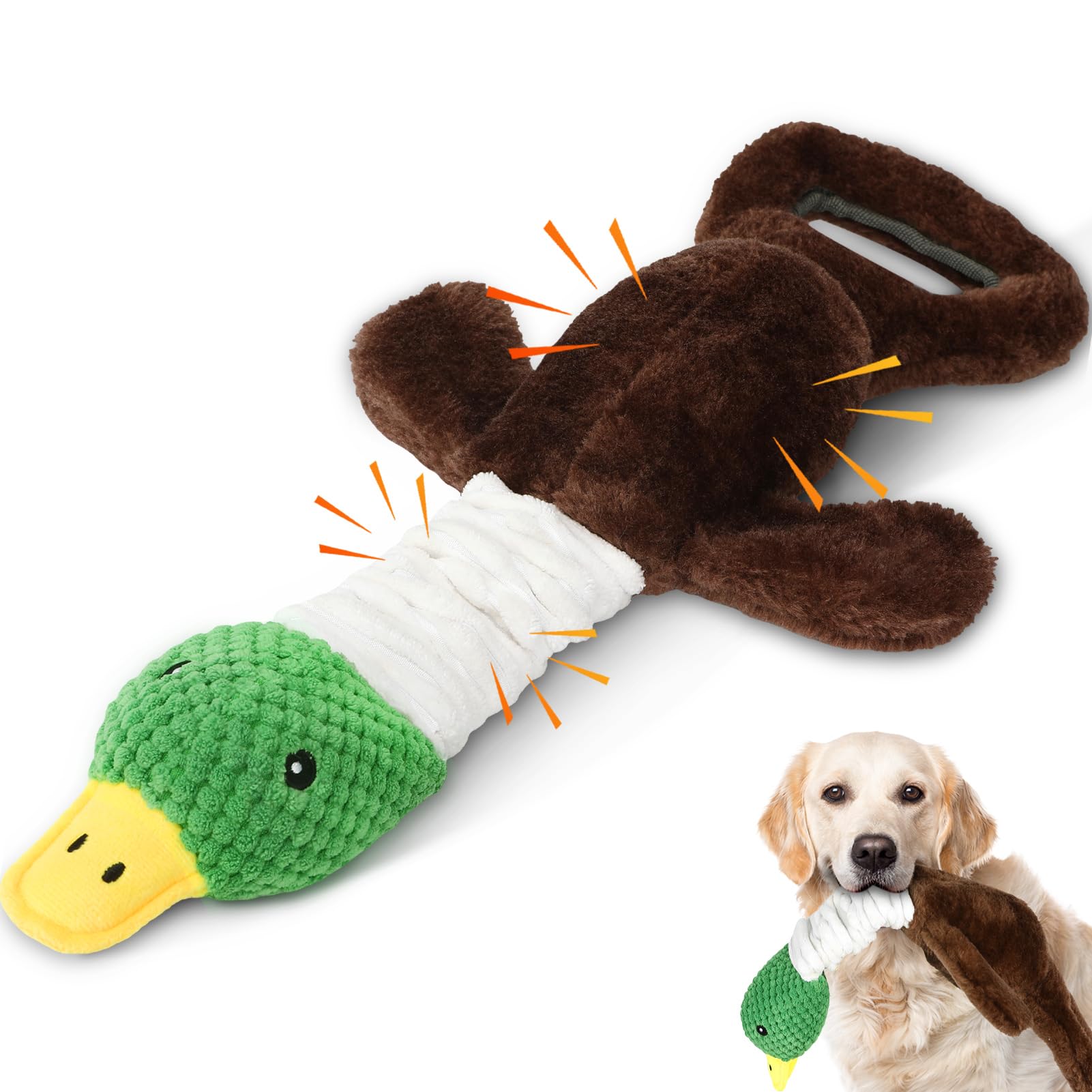 Durable Plush Duck Squeaky Dog Toy for Large Dogs - Interactive Chew Toy with Crinkle Paper & Tug of War Rope, Perfect for Aggressive Chewers, Playtime, and Training - Great Gift for Small, Medium & Big Dogs