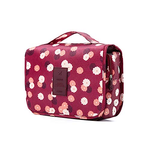 Lemish Hanging Toiletry Bag Organizer - Multi-Functional Travel Cosmetic Bag with Zipper, Hook & Compartments for Makeup & Toiletries (Maroon) - Perfect for Travel, Camping & Gym Essentials Storage