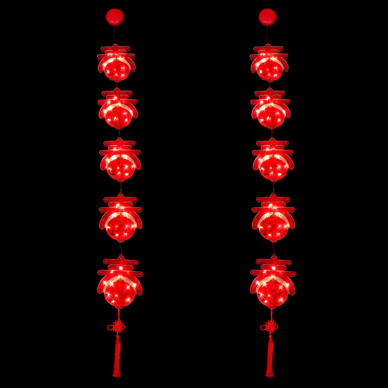Uonlytech LED Chinese New Year Couplets & Red Lantern String Lights - 2-Pack Hanging Decor with Suction Cups for Lunar New Year, Spring Festival - Perfect for Window, Wall, Door Decoration & Holiday Party Lighting