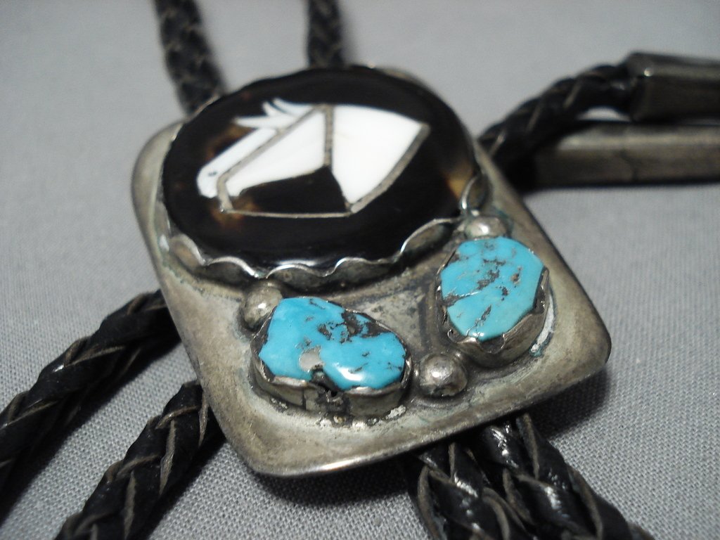 Authentic Vintage Zuni Native American Bolo Tie - Sterling Silver & Turquoise Trapezoid Design - Perfect for Western Fashion, Cowboy Outfits, and Gift Giving