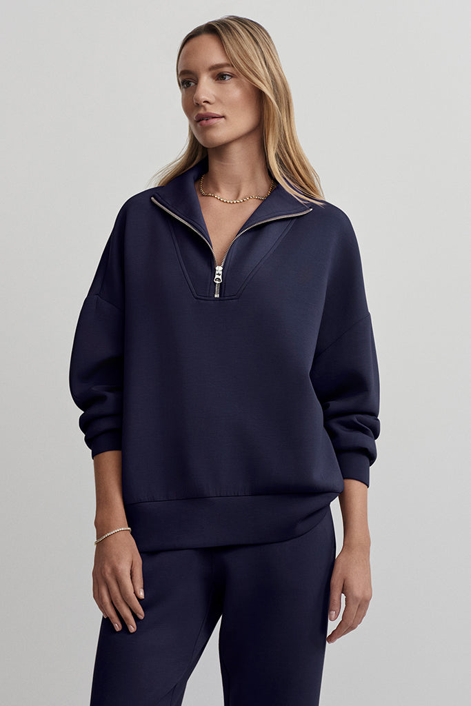 Varley Hawley Half Zip Sweater for Women - Navy Blue Pullover Fleece Top for Casual Wear & Outdoor Activities