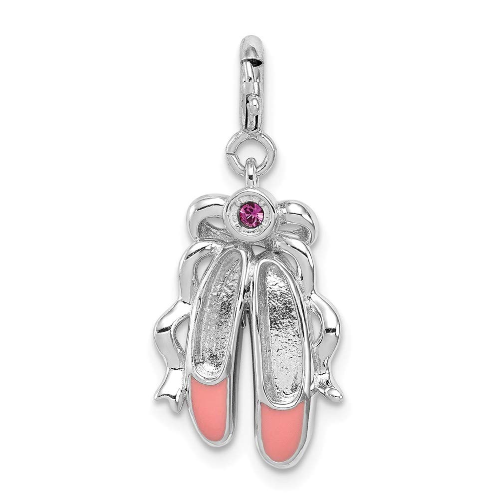 Sterling Silver Rhodium-Plated Pink Enamel Ballet Slipper Charm Jewelry - Perfect for Bracelets, Necklaces & Gift Giving | Ballet Dancer Inspired Accessories