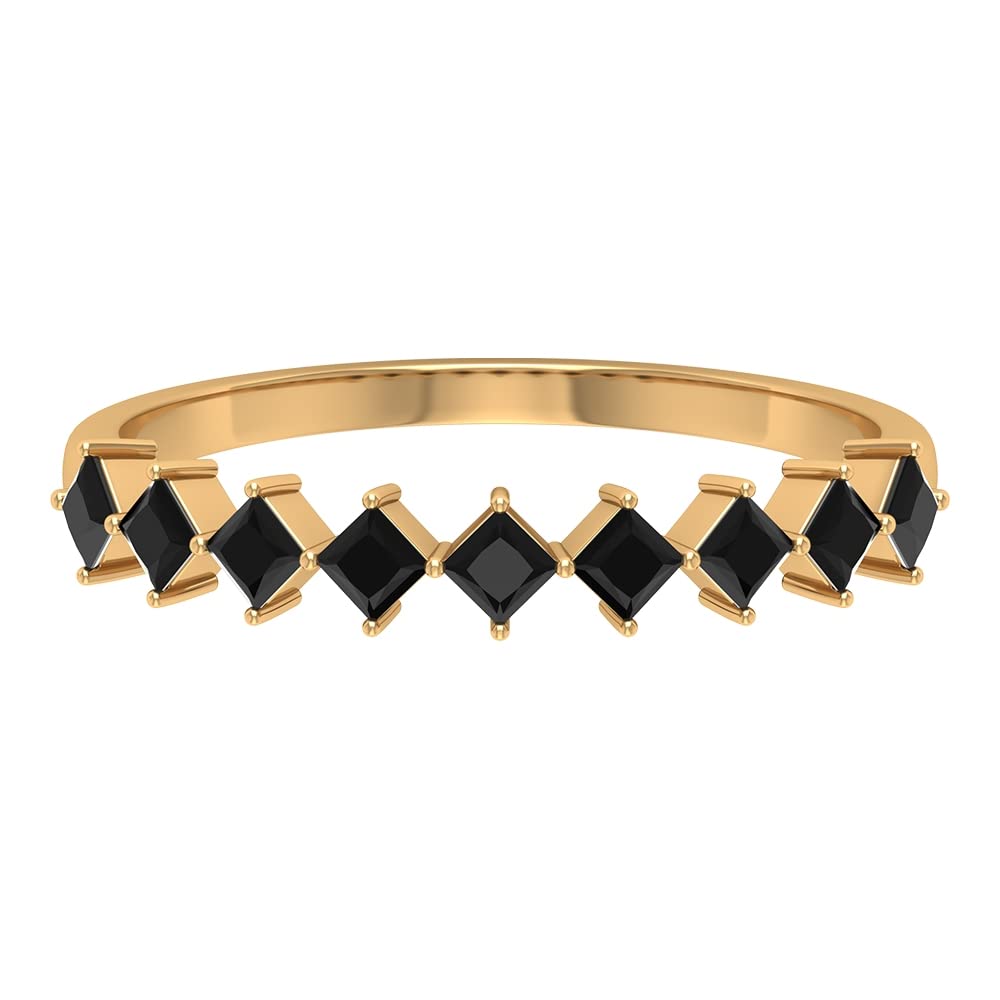 0.50 CT Black Onyx Half Eternity Ring for Women - 14K Solid Gold Princess Cut Geometric Diagonal Ring | Elegant Wedding, Anniversary & Evening Wear Jewelry Gift
