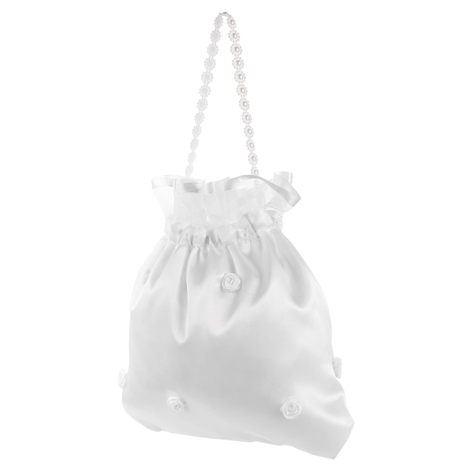 STOBOK Elegant White Pearl Wedding Clutch - Satin Bridal Handbag with Flower Decor for Bride & Bridesmaid | Perfect for Ceremony, Reception & Honeymoon | Romantic Gift for Wedding Party