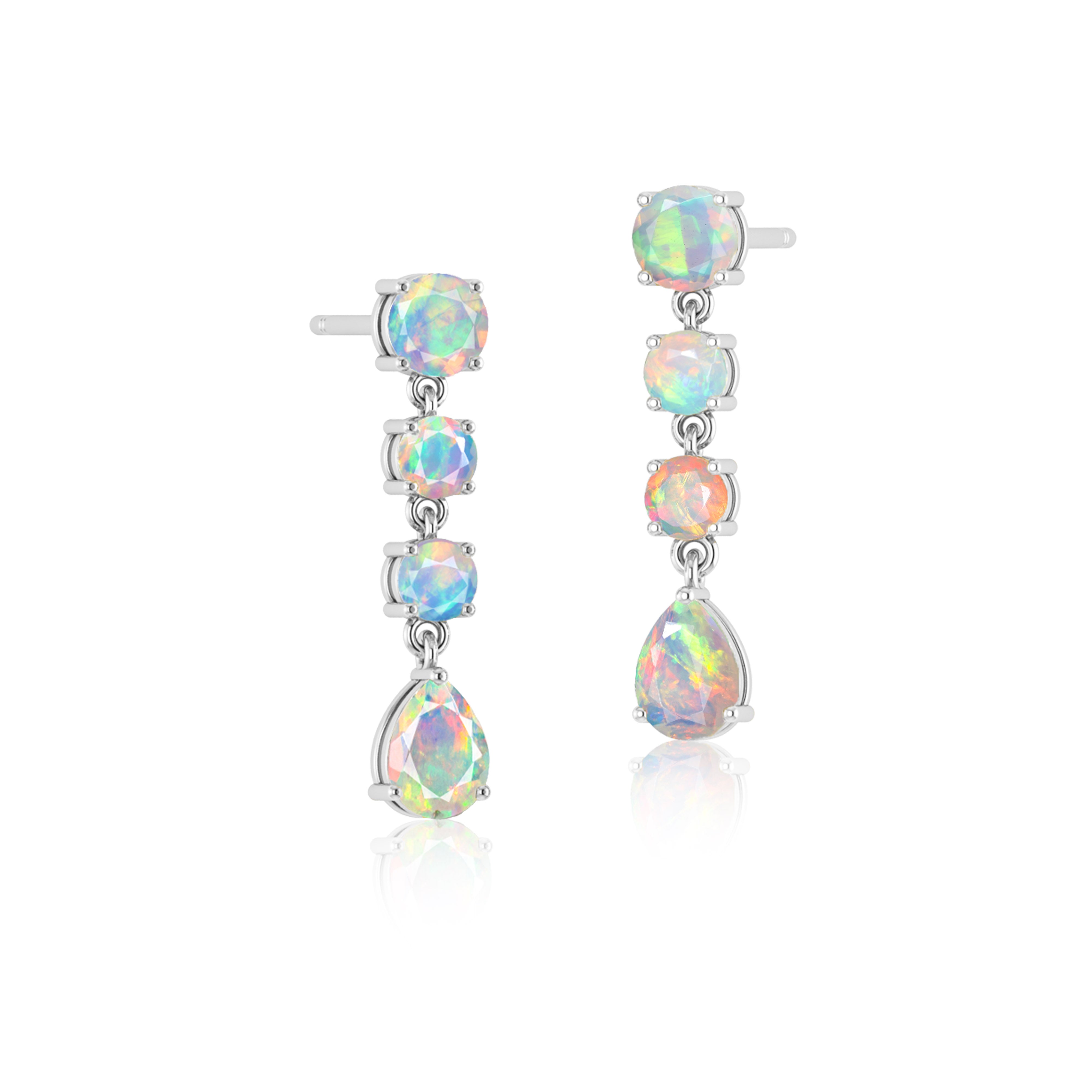 White Fire Opal Stud Earrings – Genuine Opal Jewelry for Women, Dainty & Elegant Gift – Perfect for Weddings, Parties & Everyday Wear