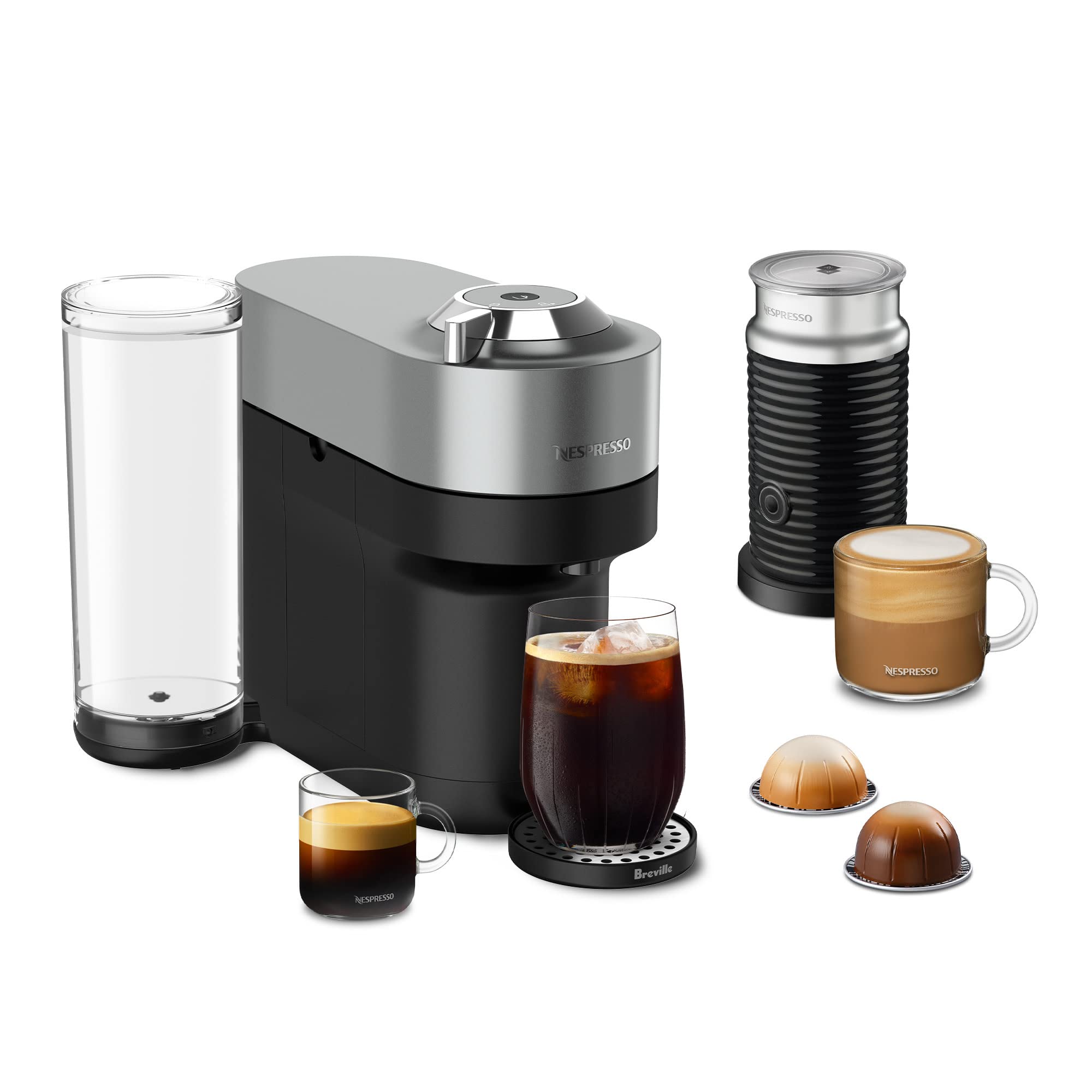 Nespresso Vertuo Pop+ Deluxe Coffee and Espresso Machine by Breville with Milk Frother, Titanium - Perfect for Home Baristas & Office Coffee Breaks