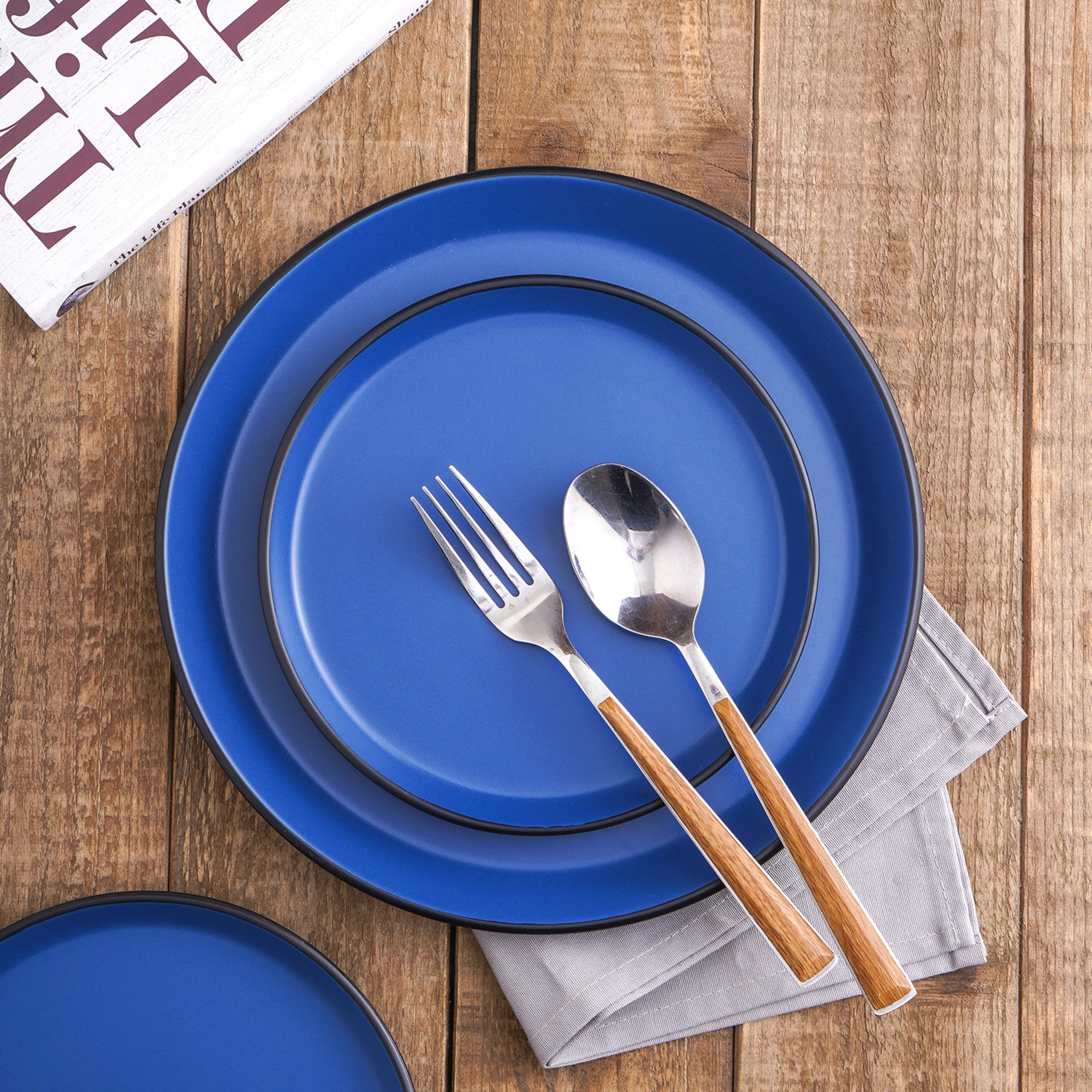 Albie Stoneware Salad Plate - Blue and Black Ceramic Dinnerware for Restaurants, Home Dining & Party Serving - Durable & Stylish Dish Set