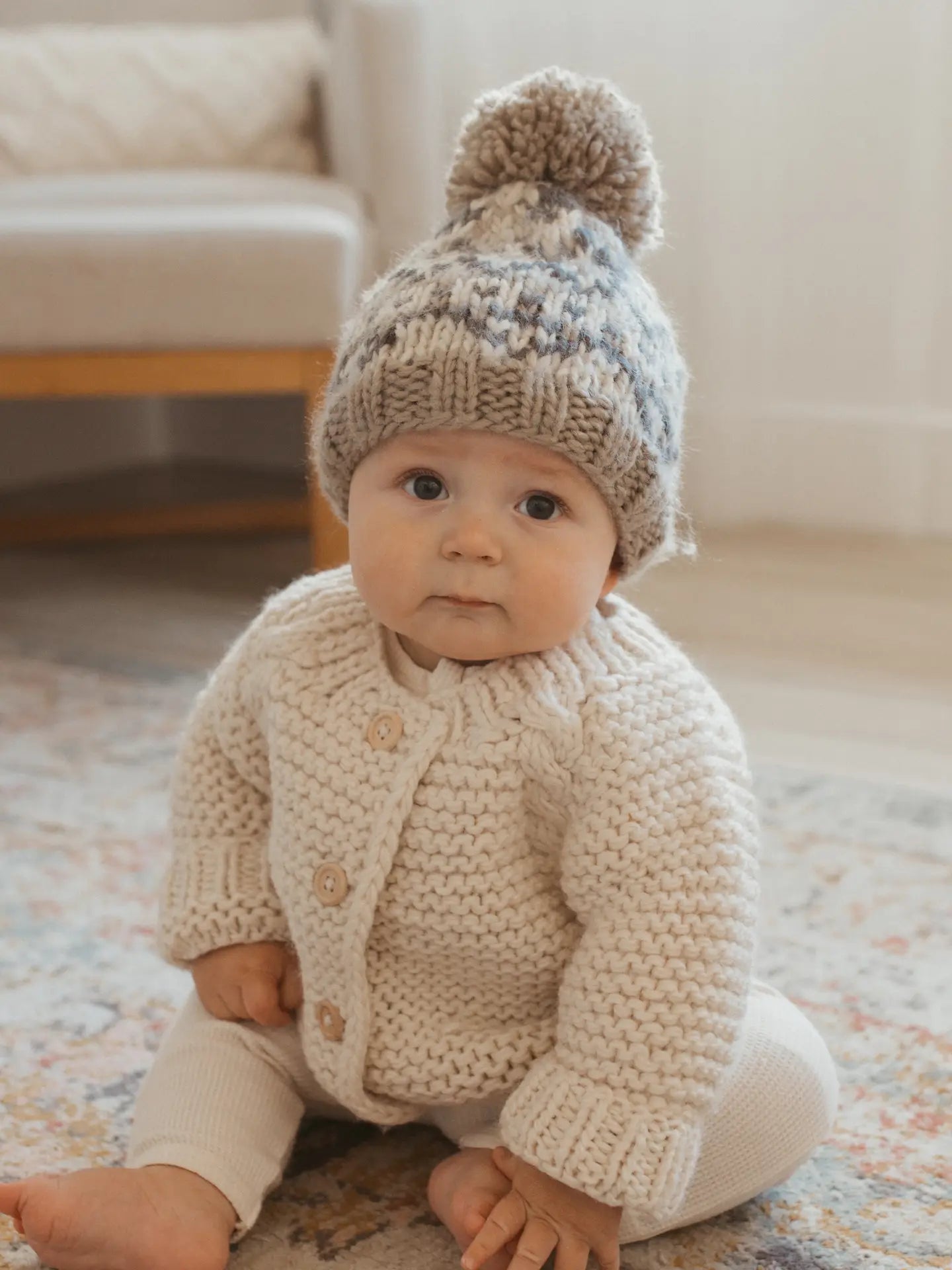 Fair Isle Pebble Beanie Hat for Women & Men - Winter Knit Wool Skull Cap with Nordic Pattern - Perfect for Skiing, Snowboarding & Cold Weather Activities