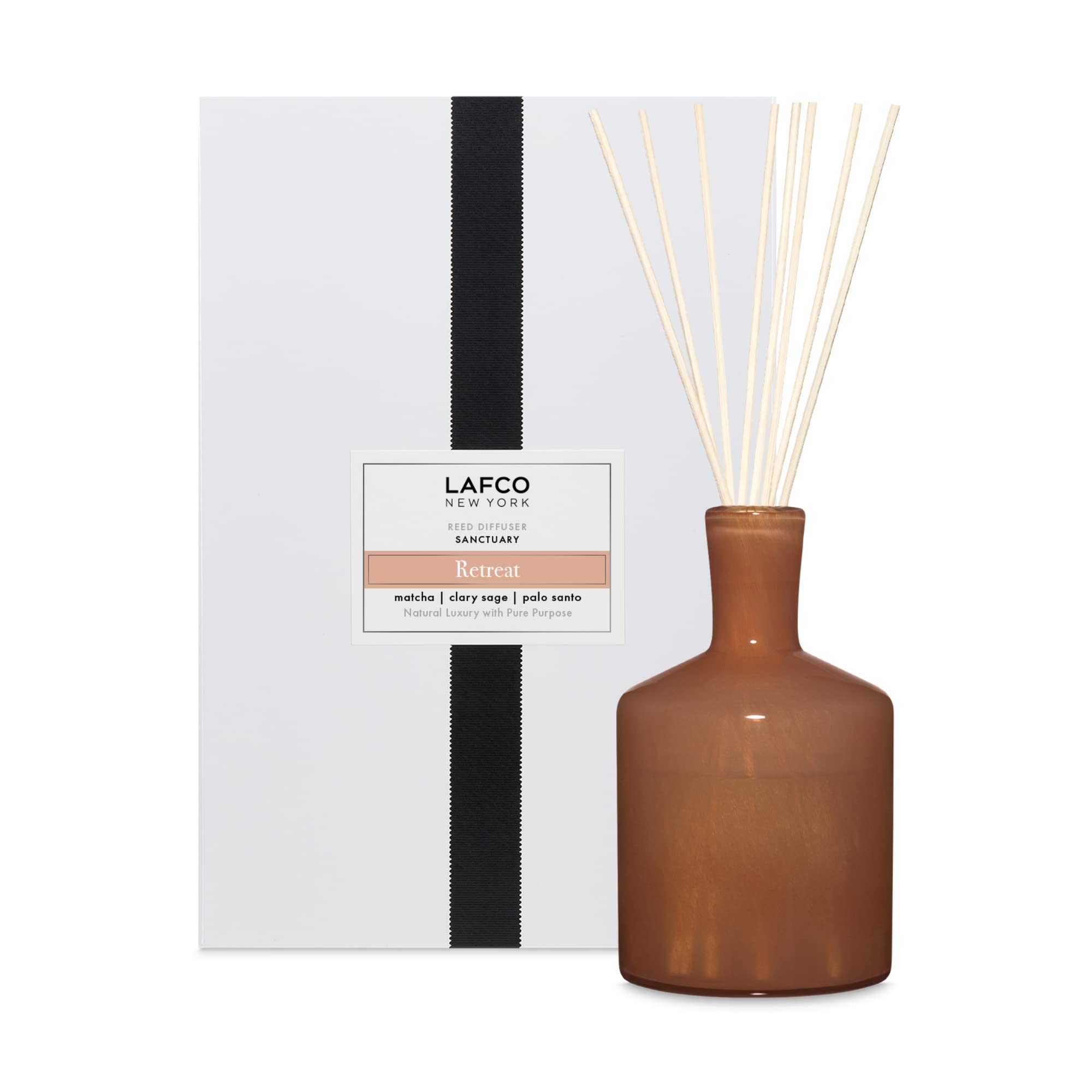LAFCO New York Signature Reed Diffuser in Retreat Scent - 15 oz Long-Lasting Fragrance (Up to 9 Months) - Handcrafted Glass Vessel with Natural Wood Reeds - Made in USA - Perfect for Home, Office, Spa & Gift Giving
