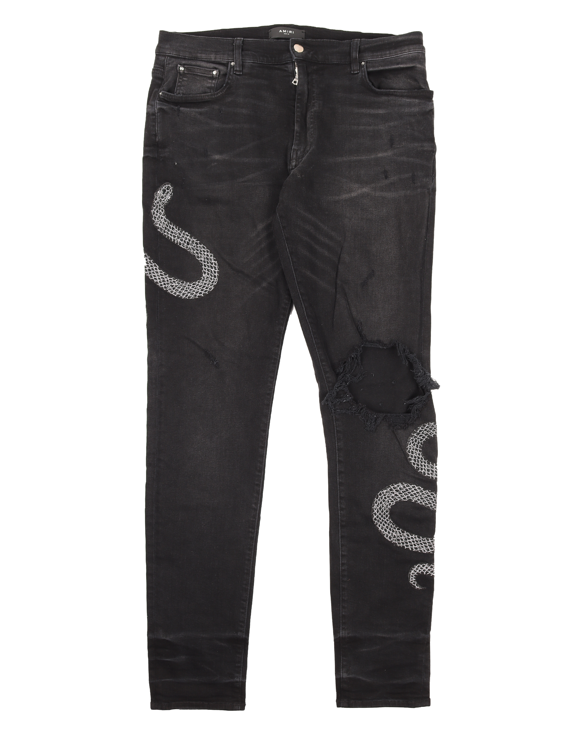 Vintage 'Snake' Distressed Jeans for Men - Trendy Ripped Denim Pants with Snake Print for Casual Streetwear & Night Out