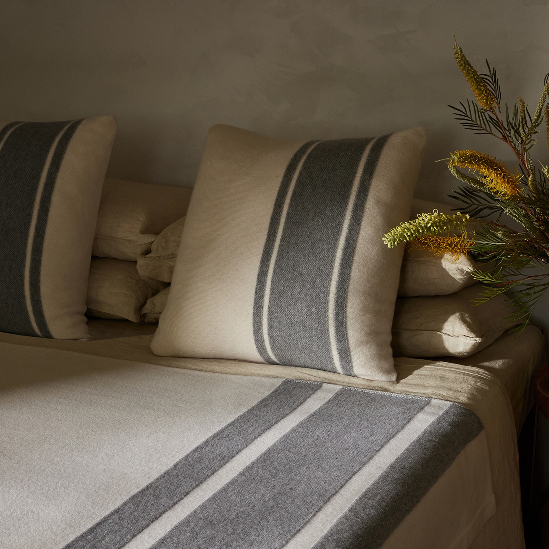 Baja Stripe Sham Pillow Cover - Ivory & Heather Grey - Soft & Breathable Cotton - Perfect for Bedroom, Living Room & Dorm Decor