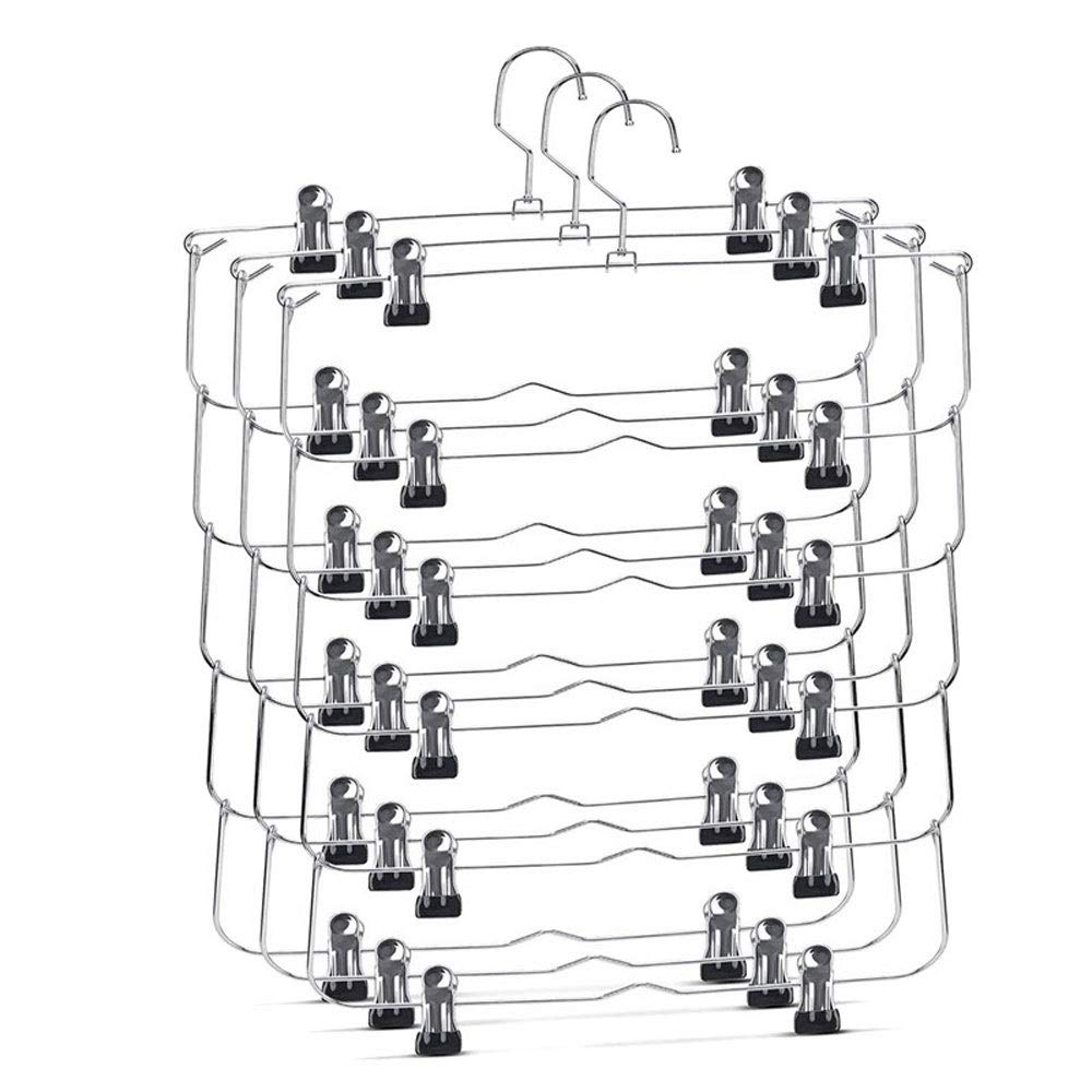 DIWANG 6-Tier Adjustable Clip Skirt Pants Shorts Hangers - Space Saving No Slip Closet Organizer (3 Pack) for Wardrobe, Closet & Laundry Room Organization