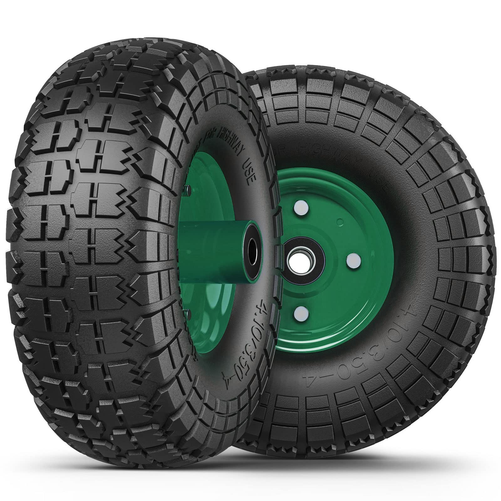 Jin&Bao 10 Inch Solid Flat Free Tires and Wheels - 4.10/3.50-4 Size with 5/8