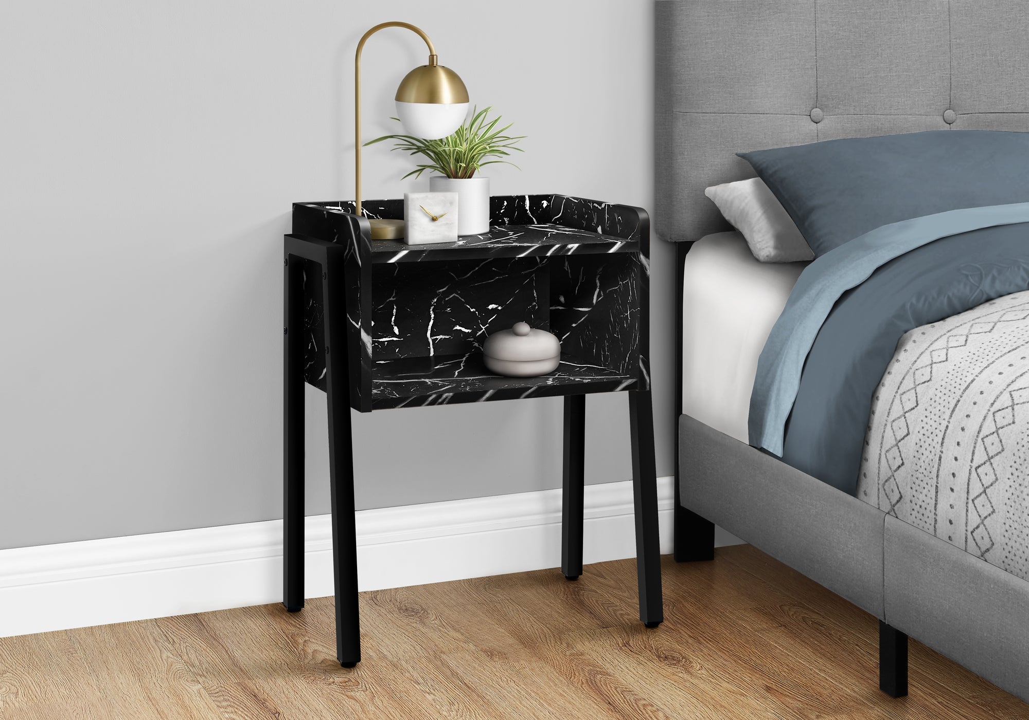 Elegant Black Marble Accent Table with Black Metal Frame - 23 Inches Height - Perfect for Living Room, Bedroom, or Entryway Decor