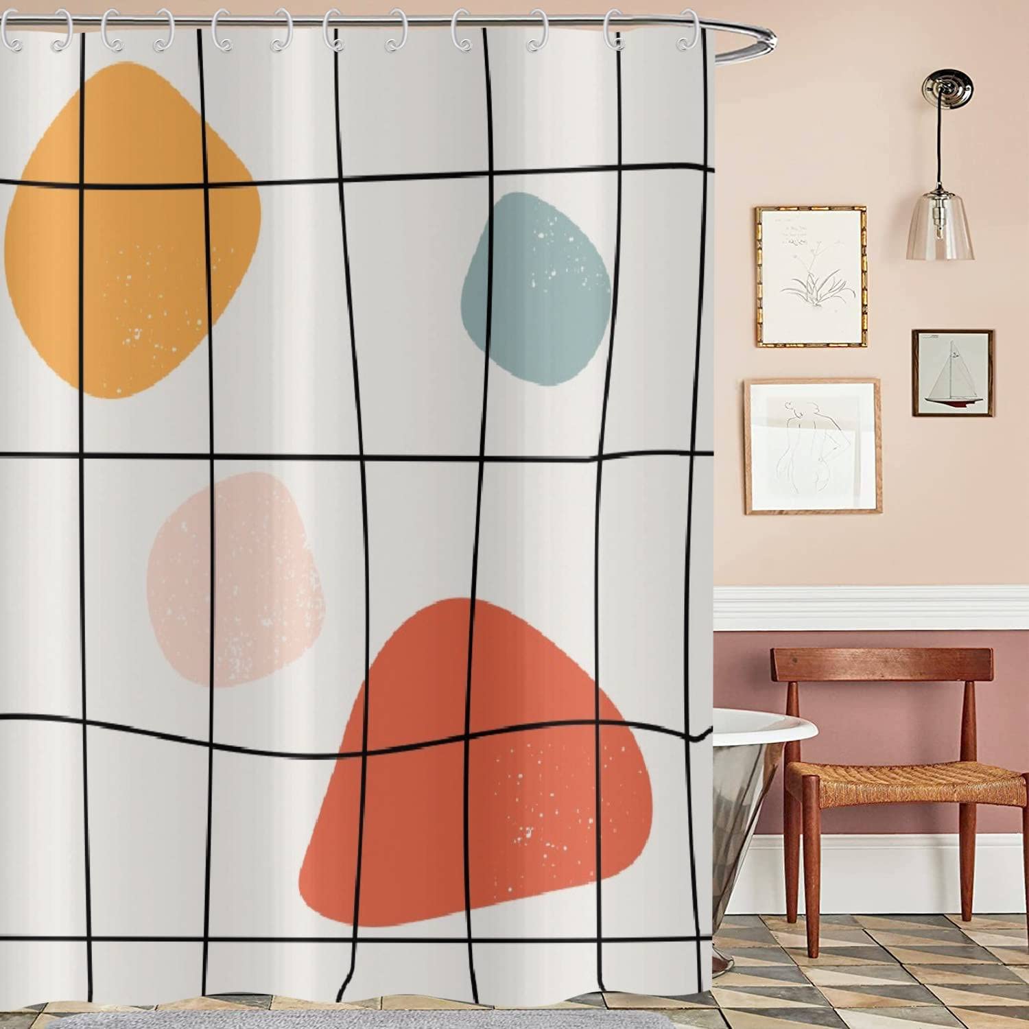 Boho Geometric Lattice Shower Curtain - Modern Waterproof Bathroom Decor with 12 Hooks - Perfect for Boho, Farmhouse & Minimalist Bathrooms