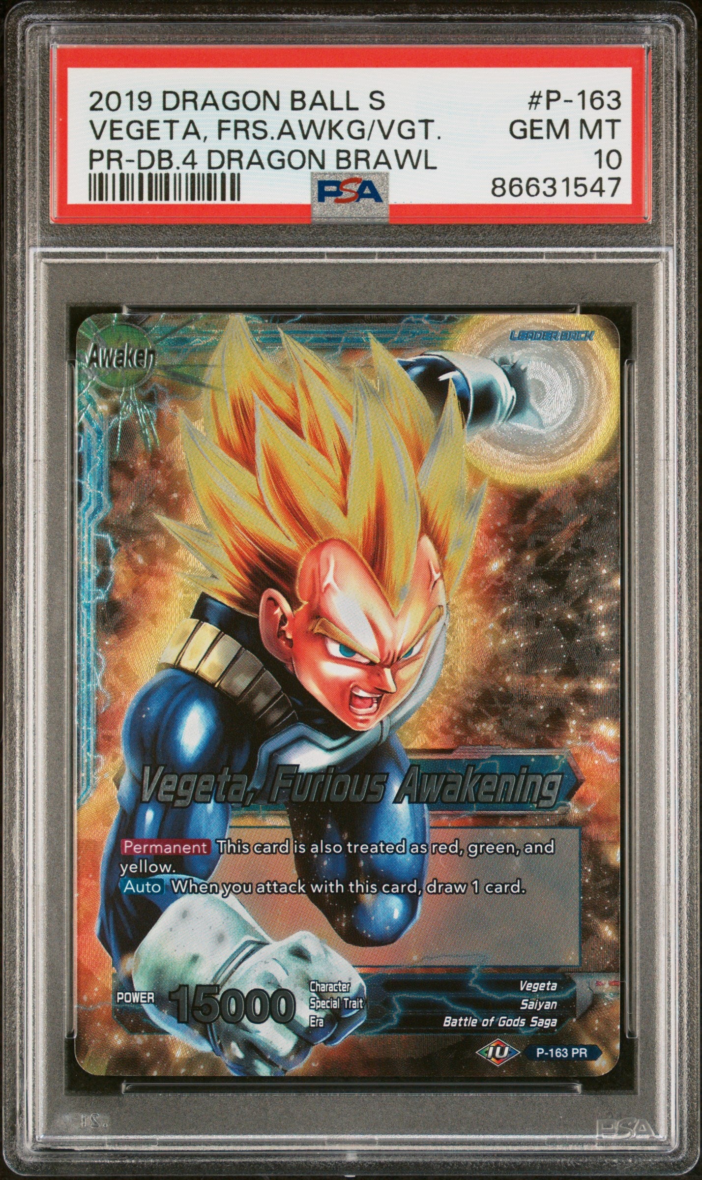 2019 Dragon Ball Super 4 Dragon Brawl Vegeta FRS Awakening #P163 PSA 10 Graded Card - Perfect for Collectors, Anime Fans & Tournament Players