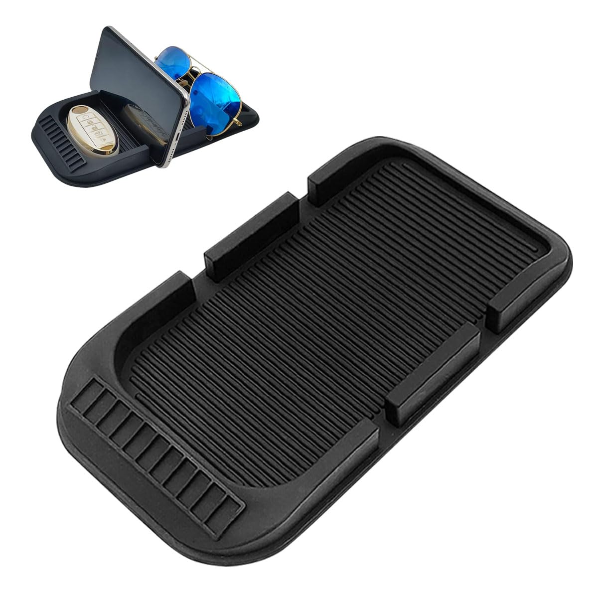 Anti-Slip Car Dashboard Mat with Phone Holder - for Navigation & Sunglasses